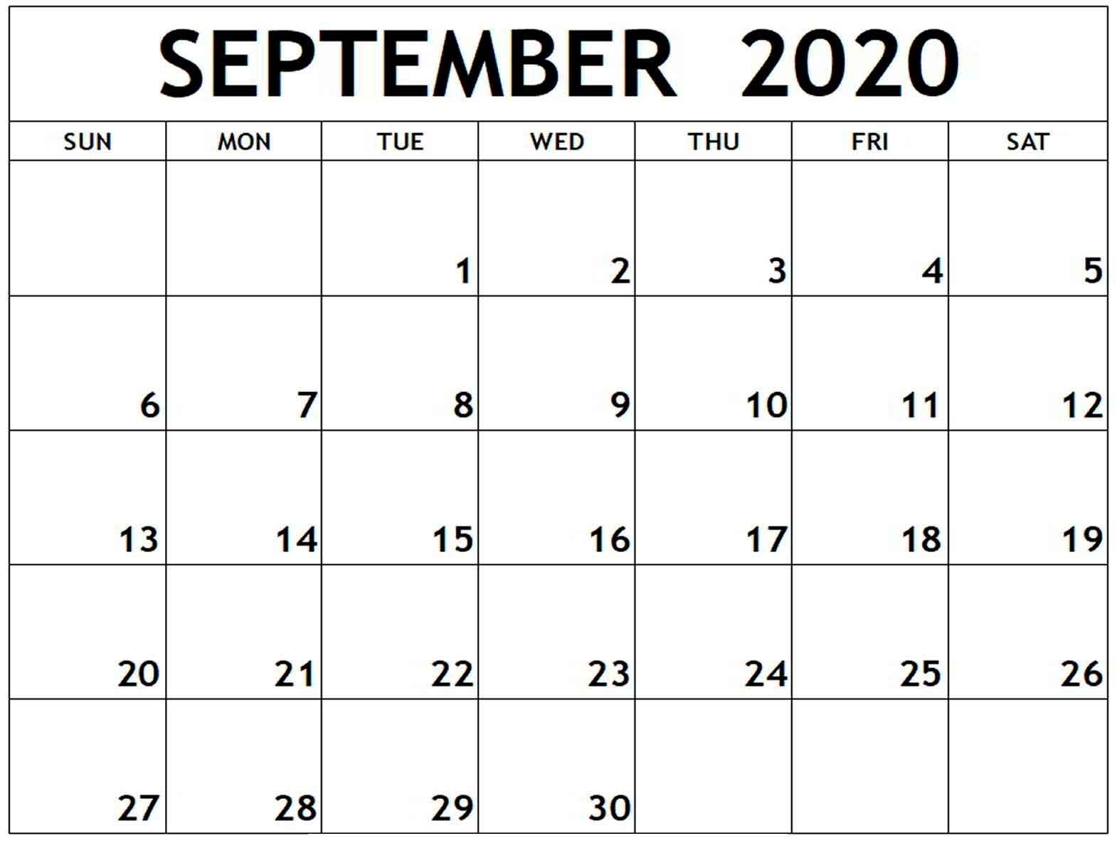 Printable Monthly Calendar September 2020 - Free Printable