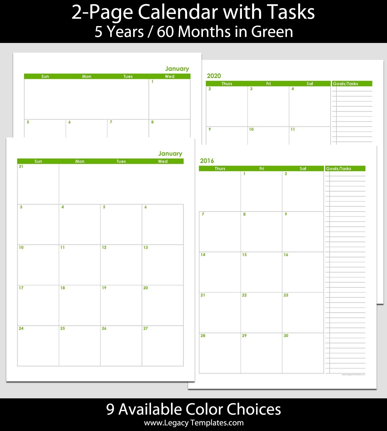 2016 Thru 2020 60-Month 2-Page Calendar – 8 1/2″ X 11″. The Calendars Are … | Printable Calendar