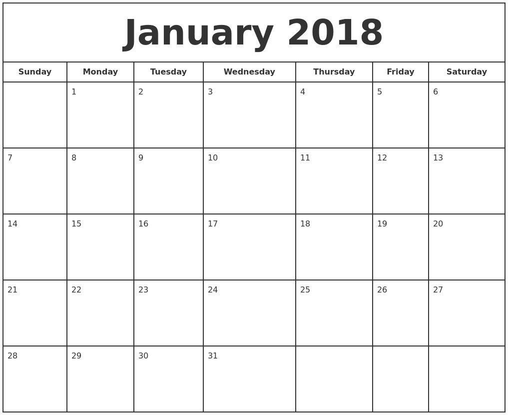 2018 Monthly Calendar Monday To Sunday – Template Calendar Design