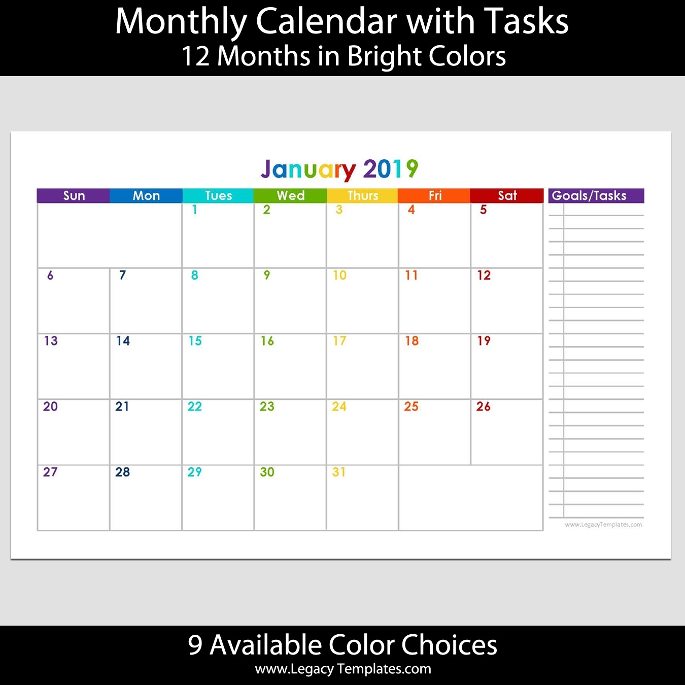 2019 12-Month Landscape Calendar With Tasks – 5.5 X 8.5 | Legacy Templates