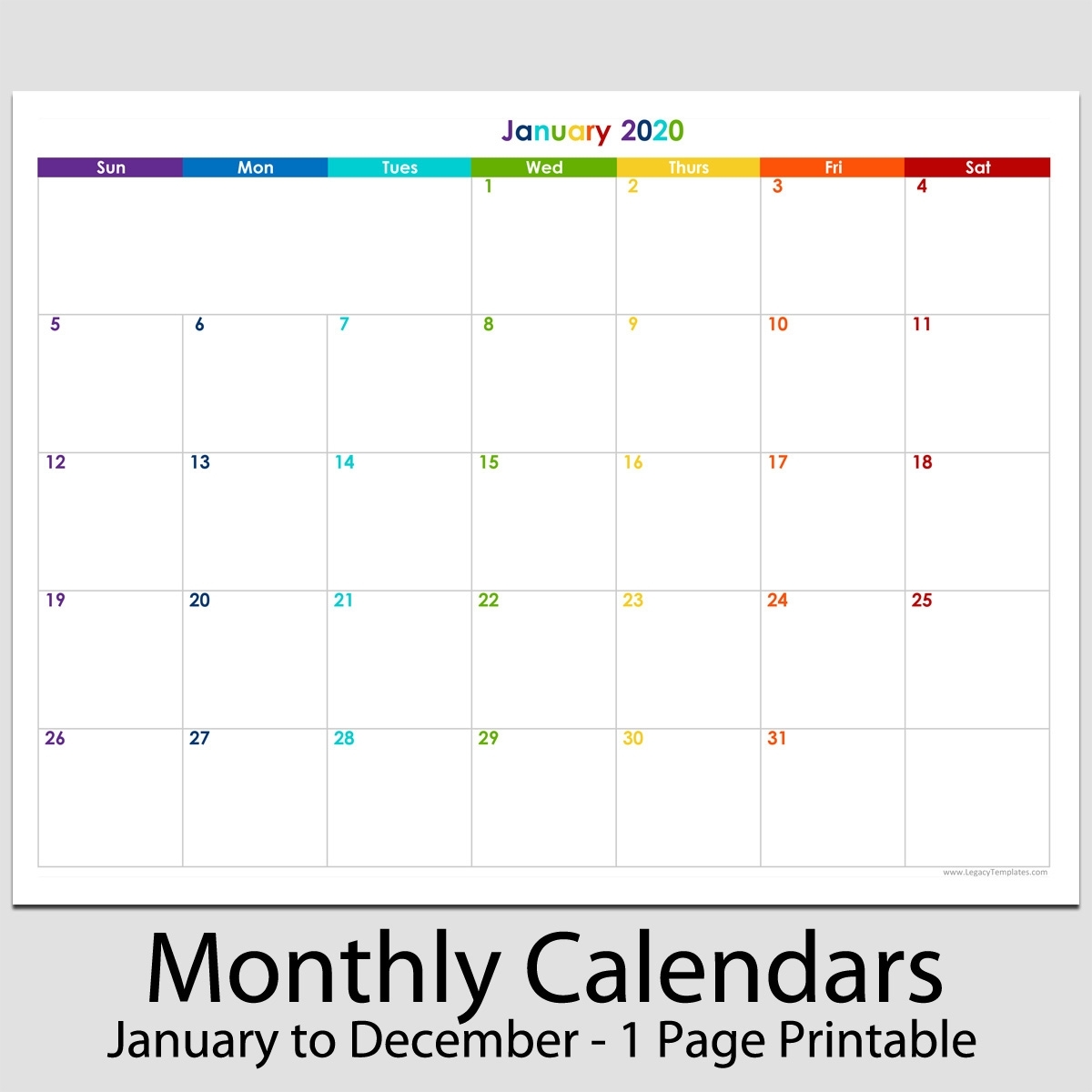 2020 - 12 Month Landscape Calendar - 8 1/2&quot; X 11&quot; | Legacy Templates