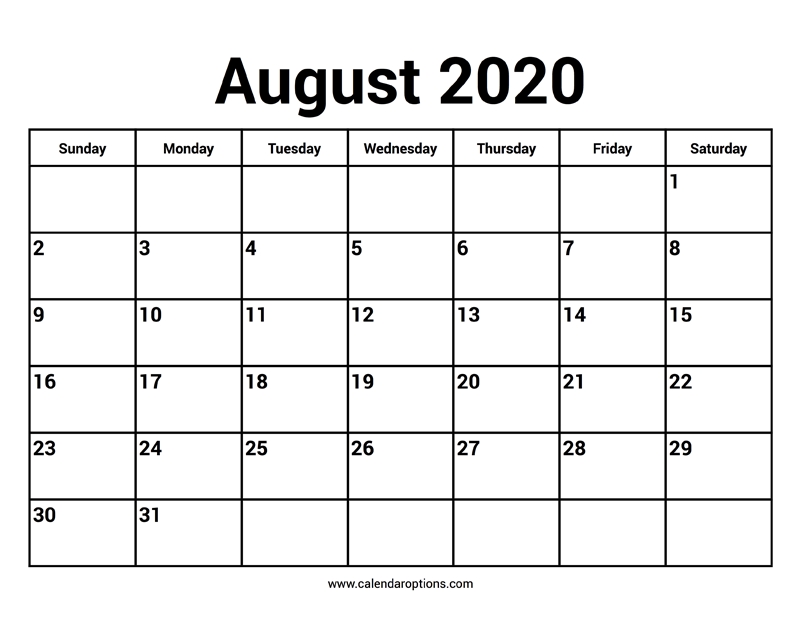 August 2020 Calendars – Calendar Options