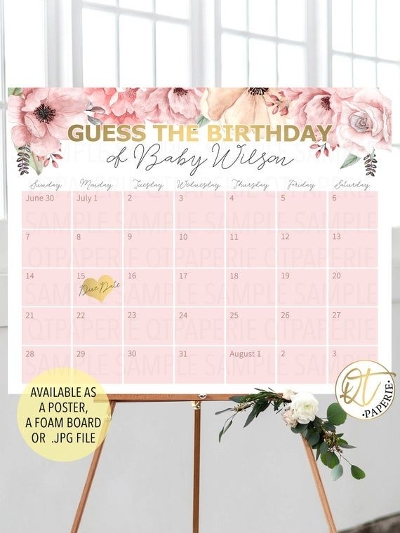 Baby Birthday Prediction Calendar, Guess The Birthday Sign, Gold Pink Birth Date Prediction