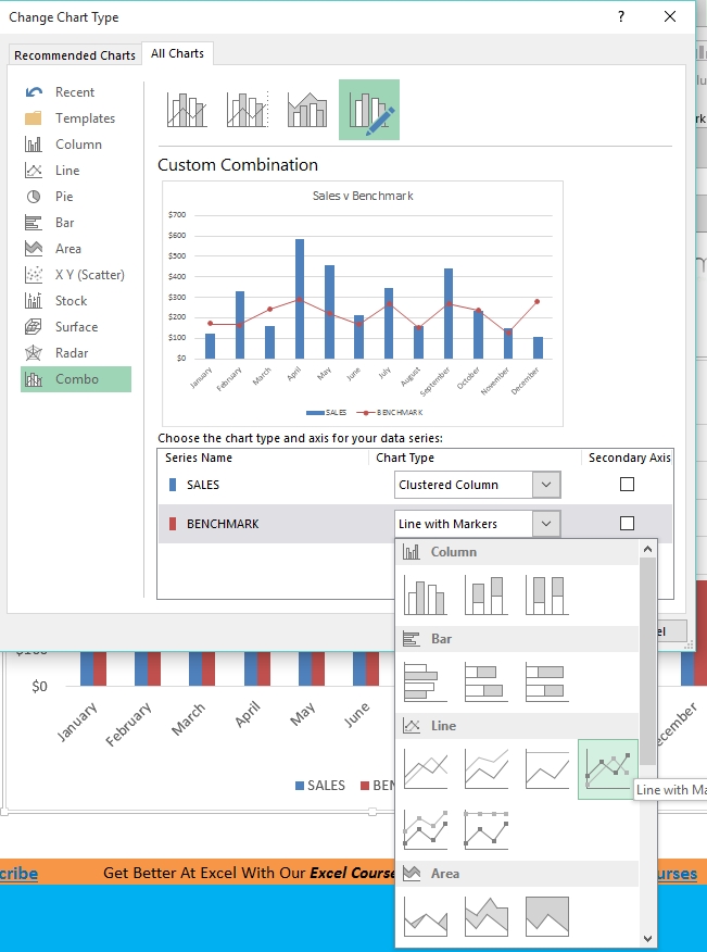 Benchmark Chart In Excel 2013 | Free Microsoft Excel Tutorials