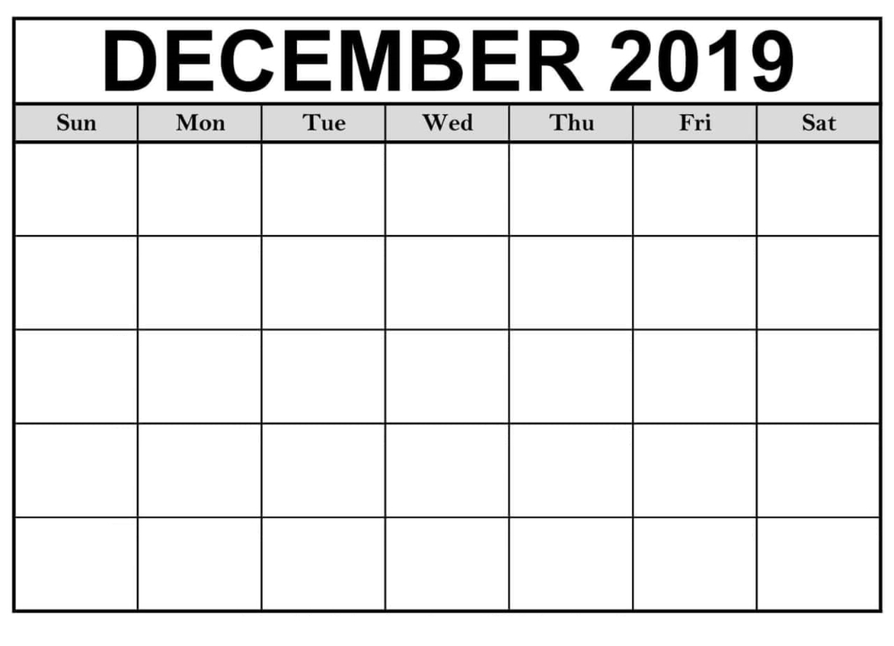 Blank December 2019 Calendar Printable | 12 Month Printable Calendar | Calendar Printables, 2019