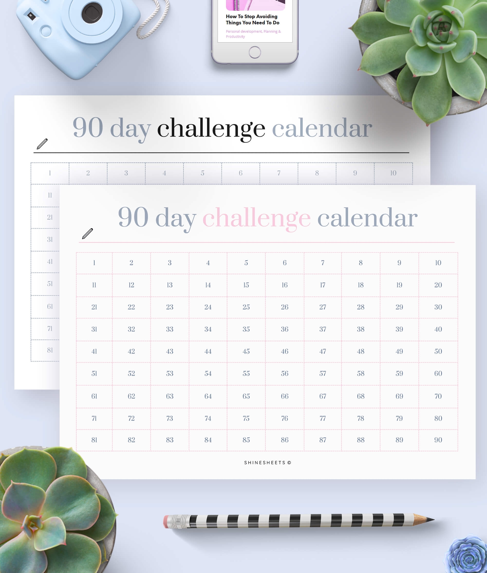 Challenge Calendar Printable / Habit Tracker | Shinesheets