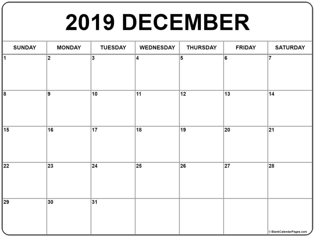 December 2019 Printable Calendar - Create Your Calendar For Free