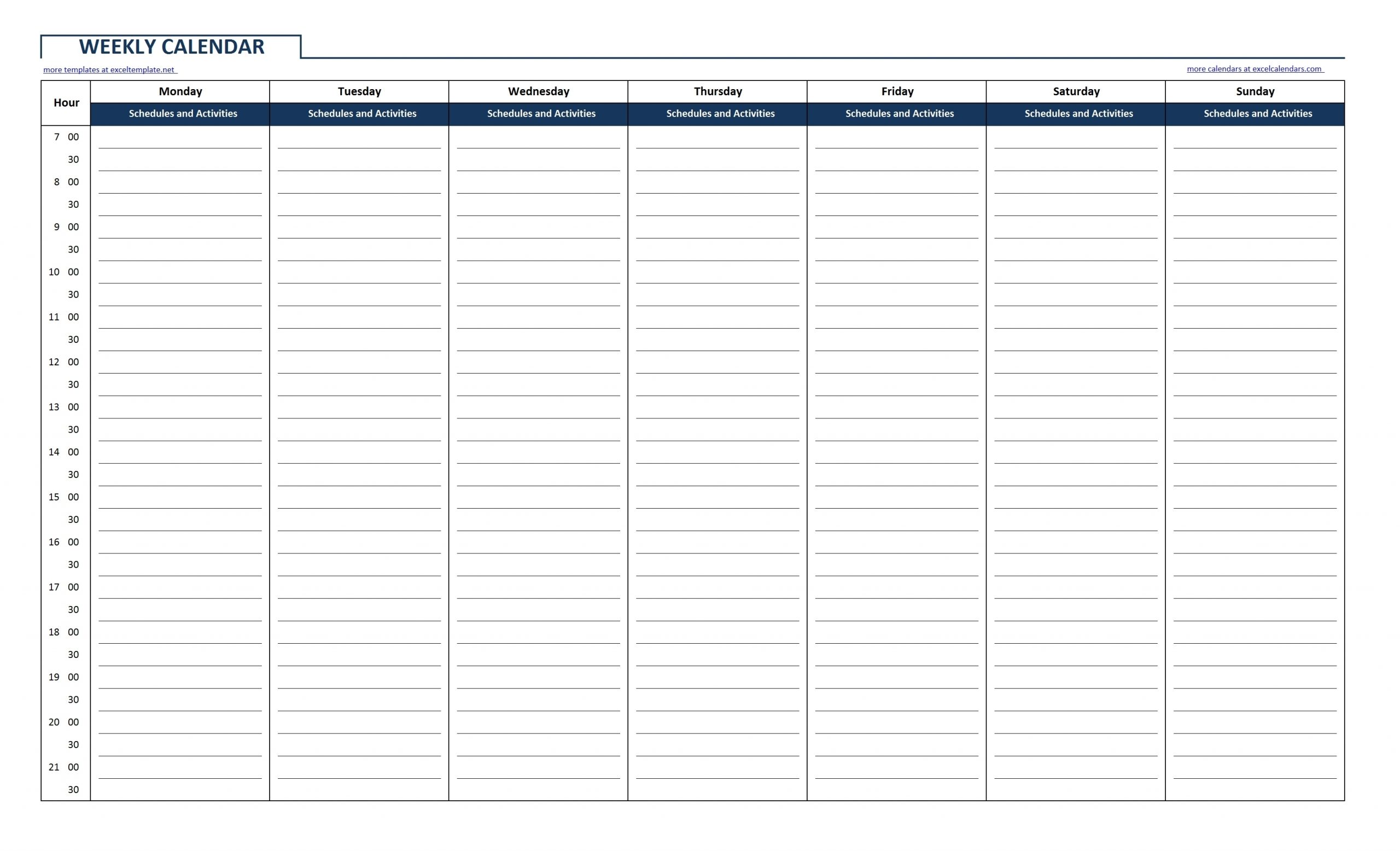 Download Free Printable Weekly Calendar With Time Slots | Printable Weekly Planner Template