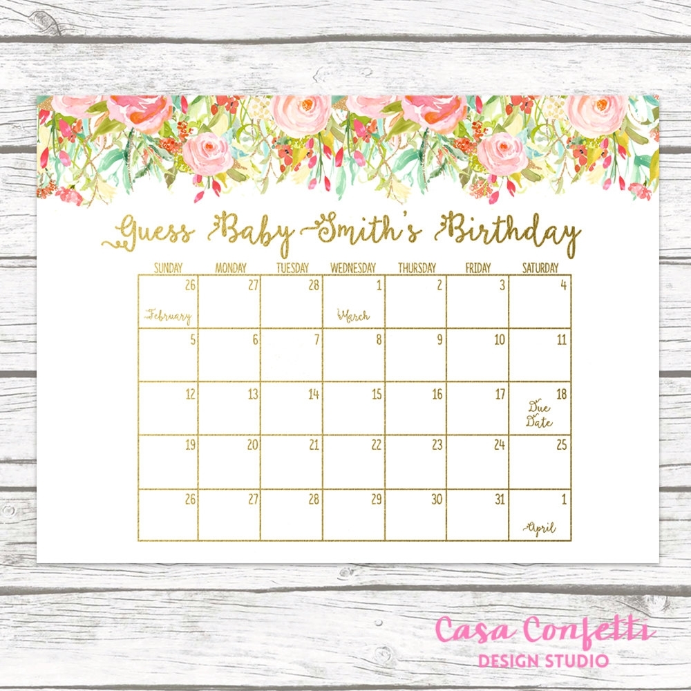 Due Date Calendar, Guess Baby&#039;S Due Date, Baby Shower Game, Guess Baby&#039;S Birthday, Birthday