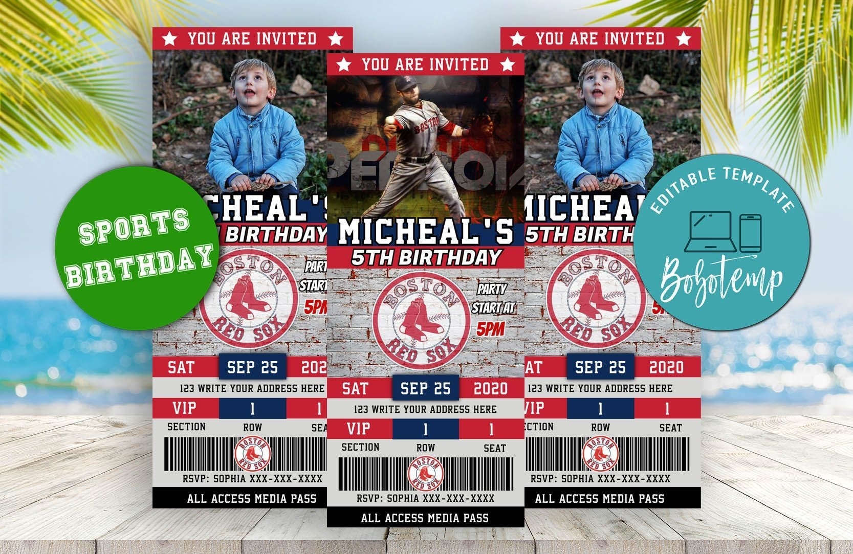 Editable Boston Red Sox Birthday Ticket Invitations In 2020 | Ticket Invitation, Sports Birthday