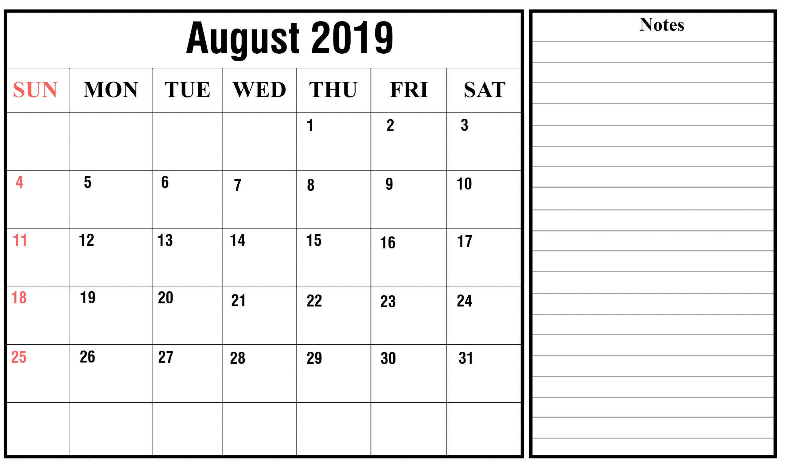 Free August 2019 Printable Calendar Templates {Pdf, Excel, Word}