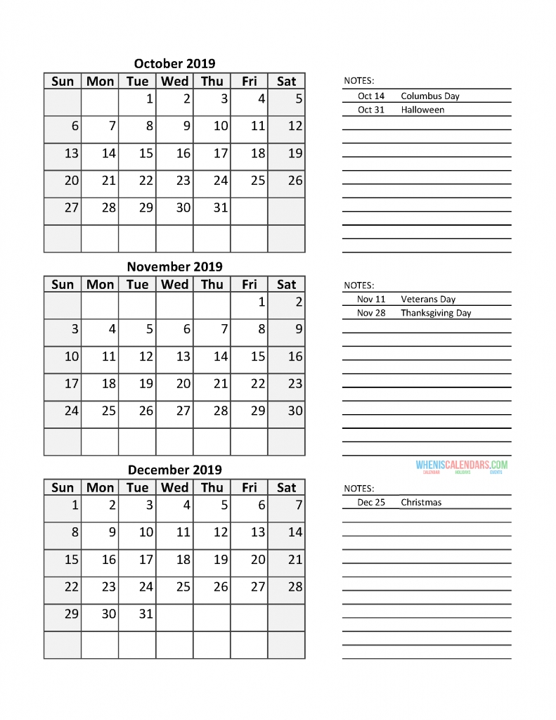 Free October 2019 Printable Calendar Templates [Us. Edition] – Free Printable 2020 Monthly