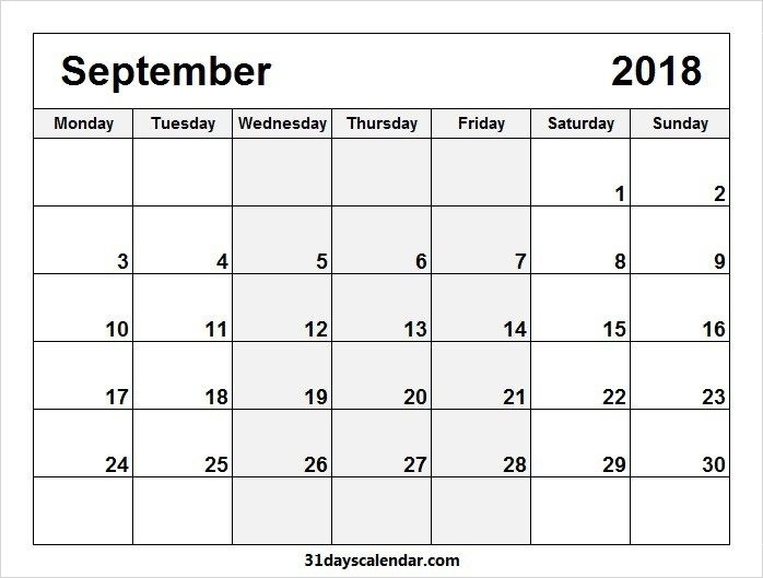 Free September 2018 Monday Start Image &amp; Picture For Desktop | Calendar Template, 2018 Calendar
