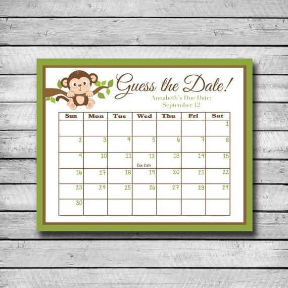 Guess The Date Monkey Baby Shower Game Due Date Calendar