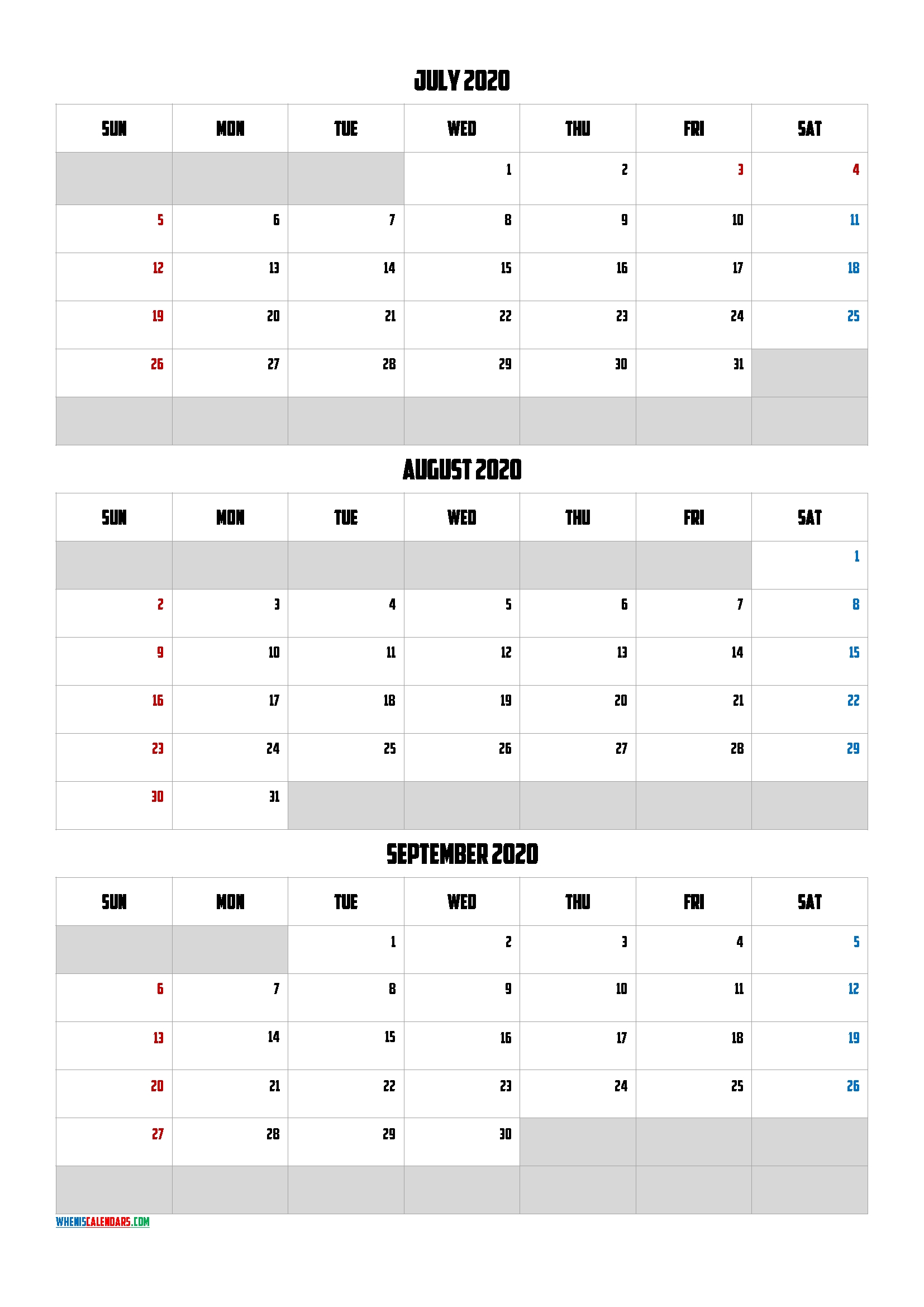 July August September 2020 Free Printable 3 Month Calendar-20Am5 – Free Printable 2020 Monthly