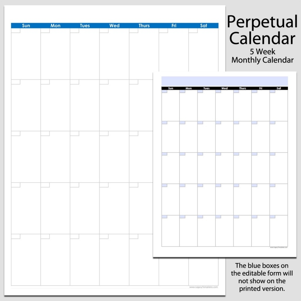 Monthly Perpetual Calendar In Portrait – 8 1/2″ X 11″ | Legacy Templates