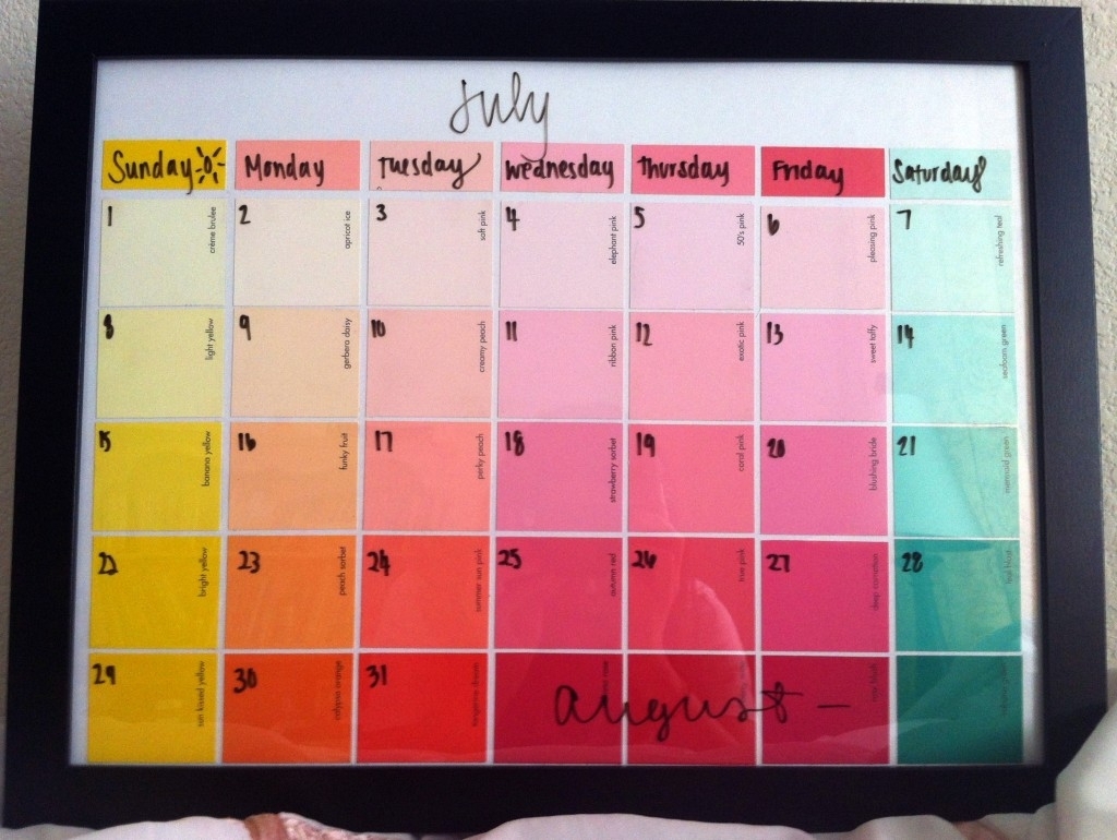 Paint Swatch Calendar In A Picture Frame You Can Write On With Dry Erase Marker. | We Know How