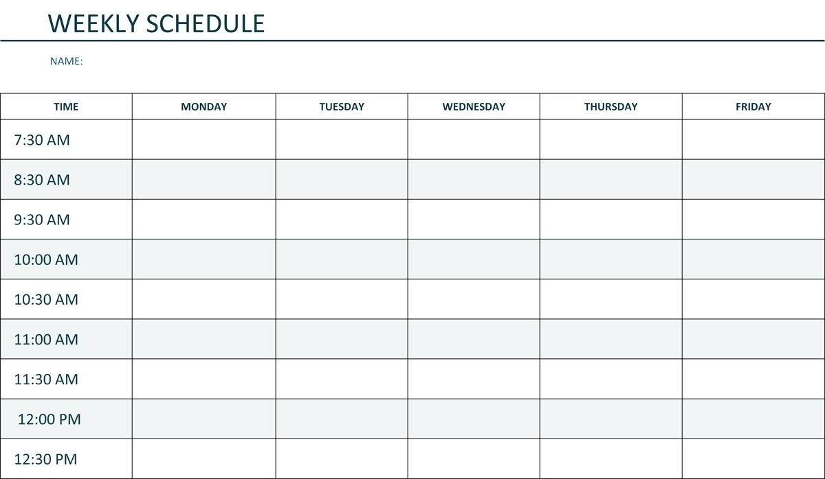 Printable Weekly Schedule Monday Through Friday - Calendar Inspiration Design