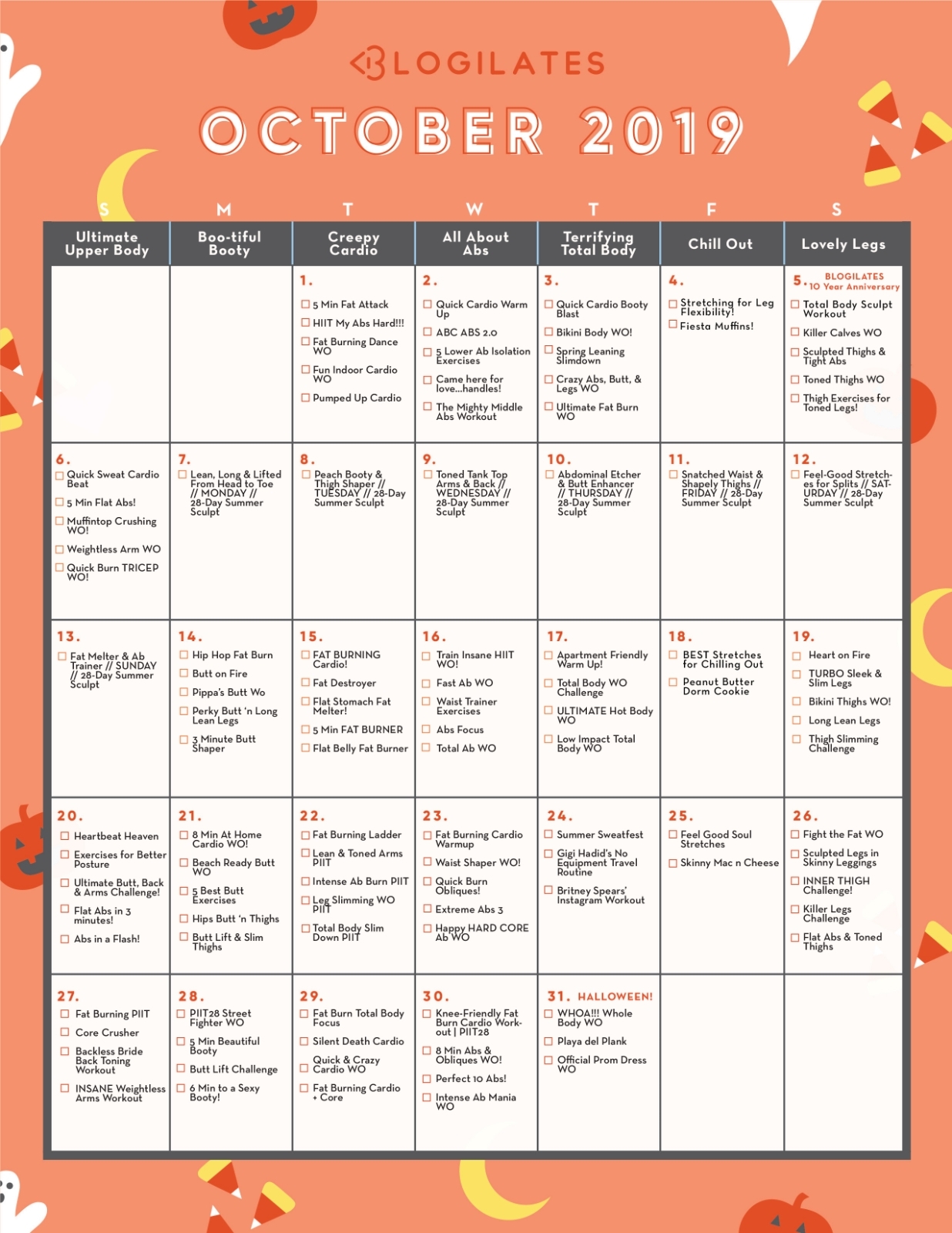 Your October Workout Calendar! | 46 Of 90 – Blogilates