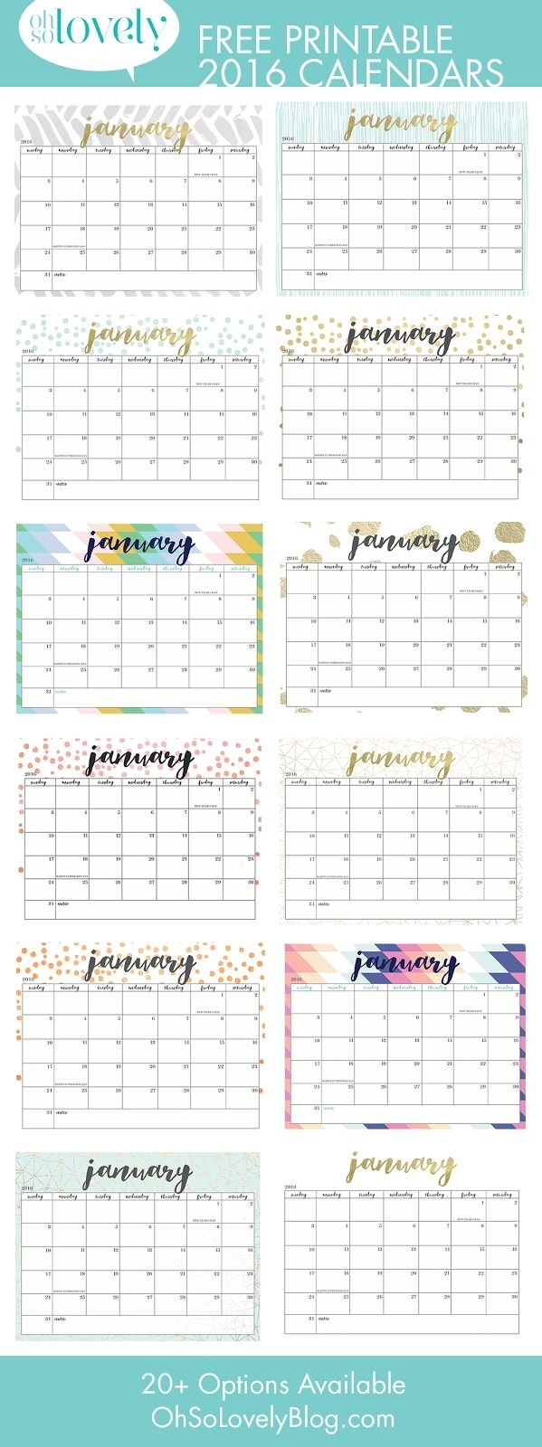 16 Free 2016 Printable Calendar