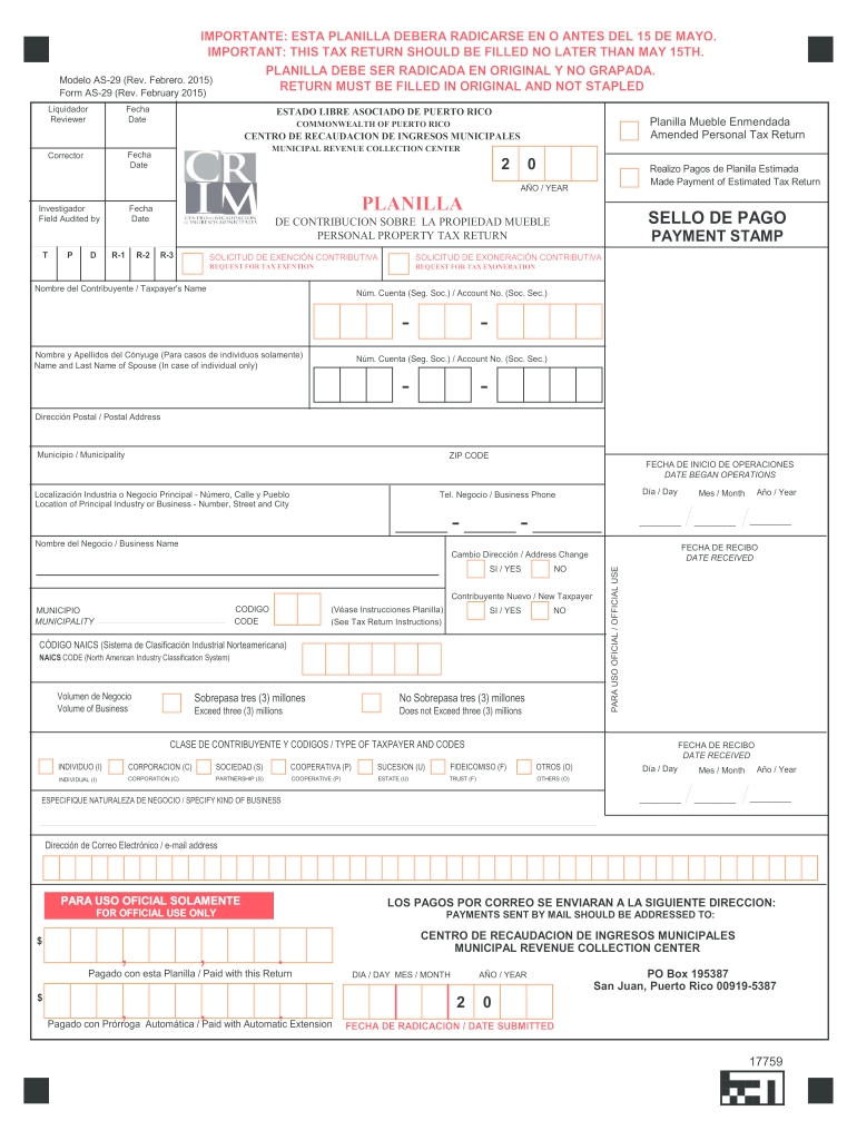 2015-2021 Form Pr As-29 Fill Online, Printable, Fillable