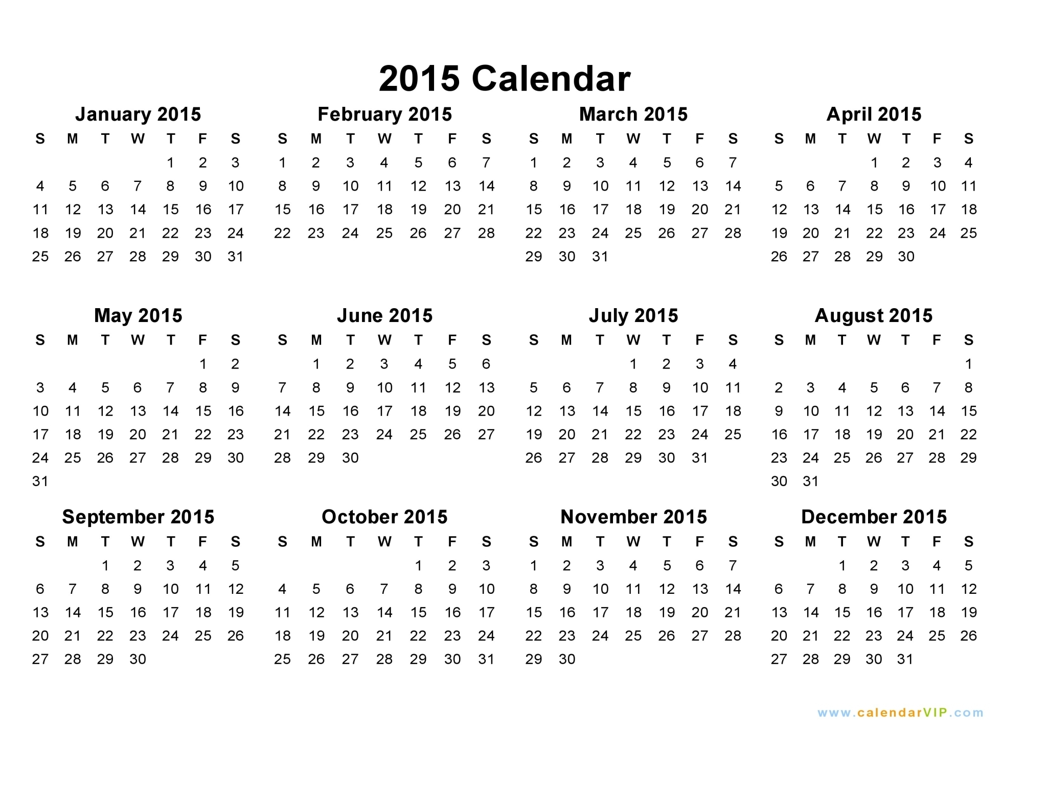 2015 Calendar - Blank Printable Calendar Template In Pdf