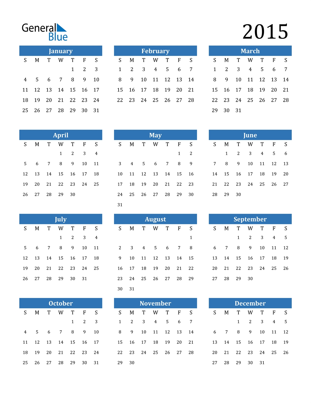 2015 Calendar (Pdf, Word, Excel)