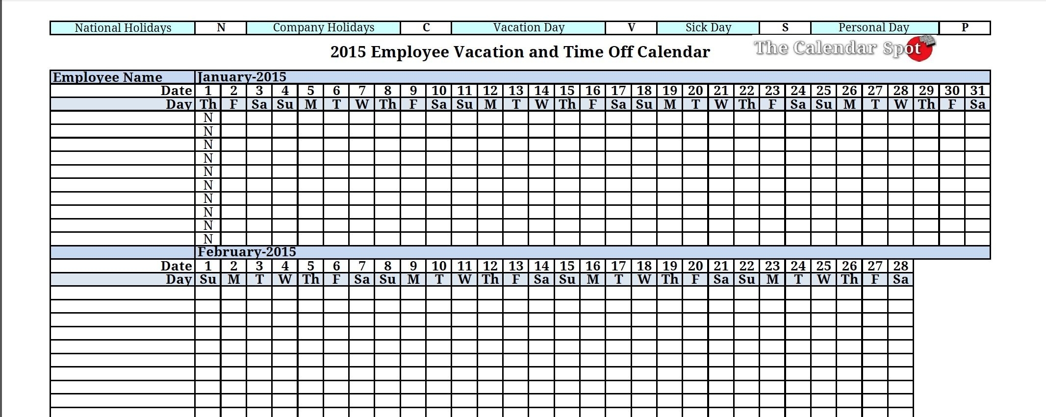 2015 Employee Vacation Tracking Calendar Download | The