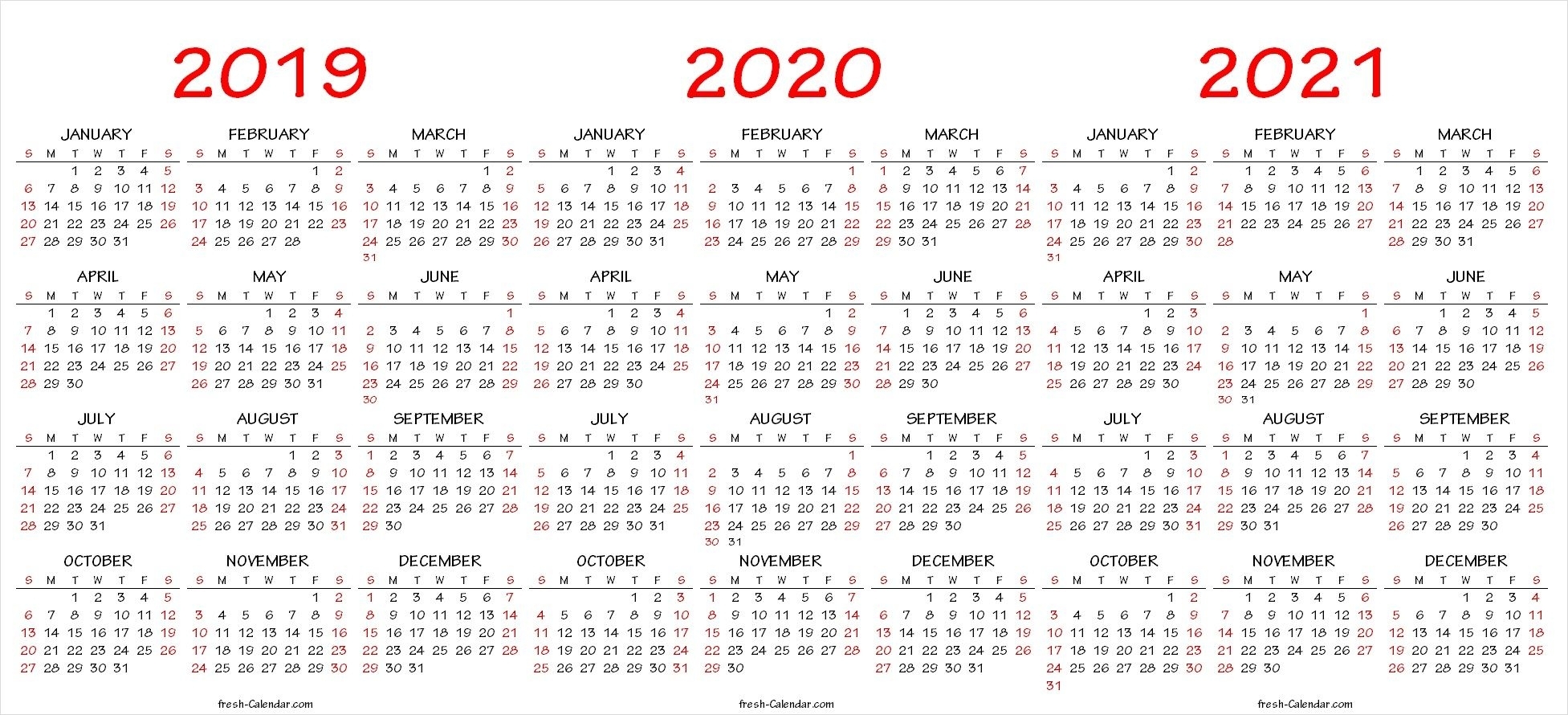 2019 2020 2021 Calendar Pdf Template | Calendar Printables