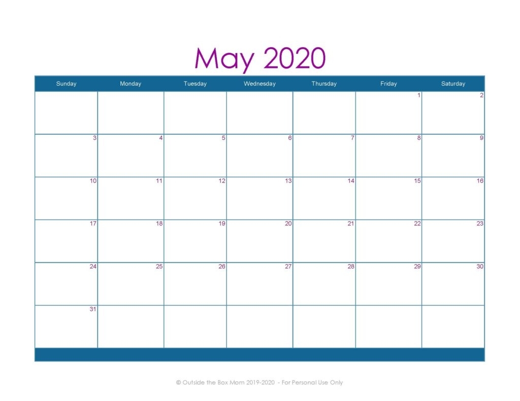 2020 Free Printable Monthly Calendar For Moms - Working Mom