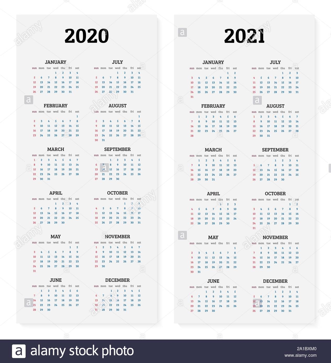 2020 Y 2021 Calendario Anual Ilustración Vectorial Imagen