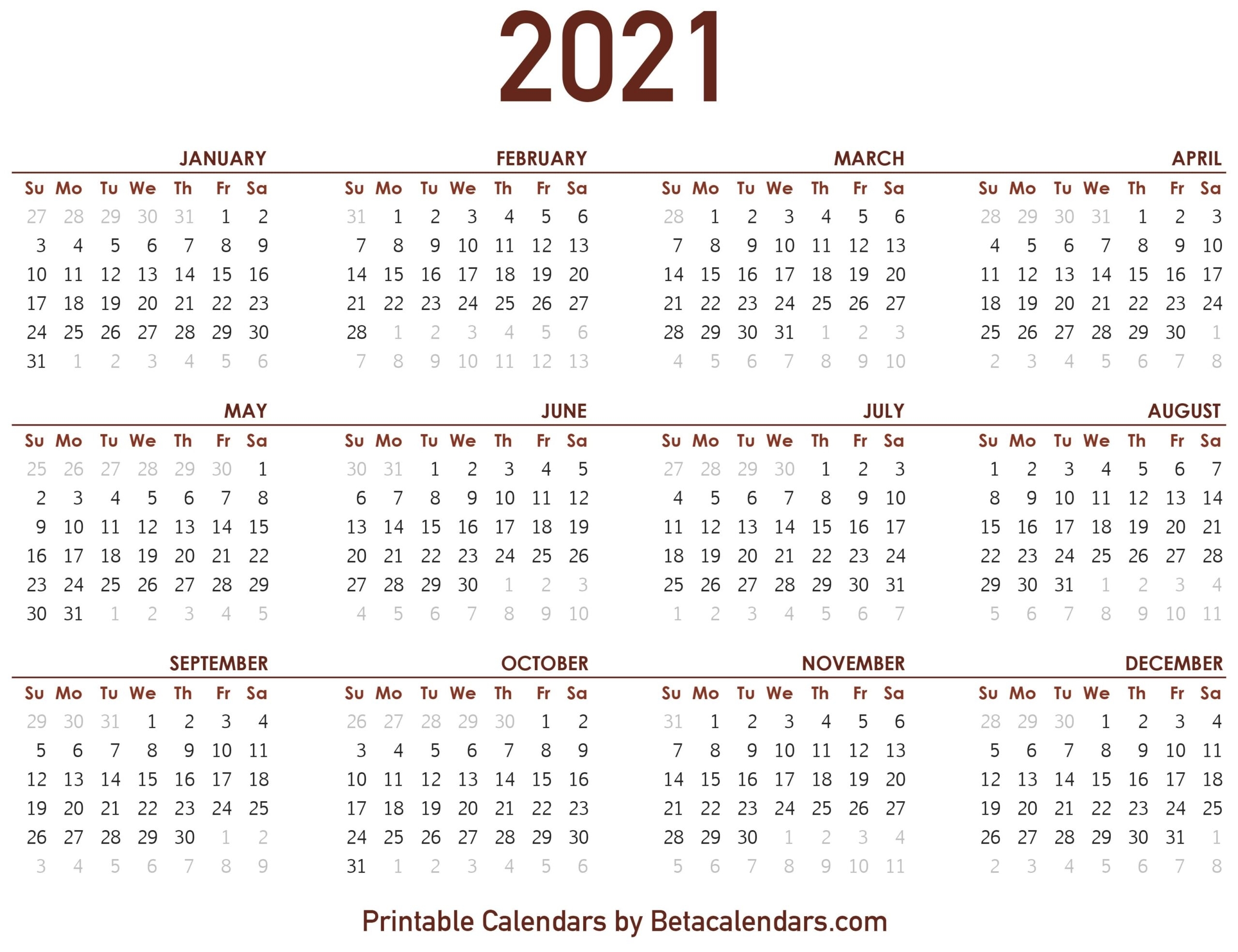 2021 Calendar - Beta Calendars