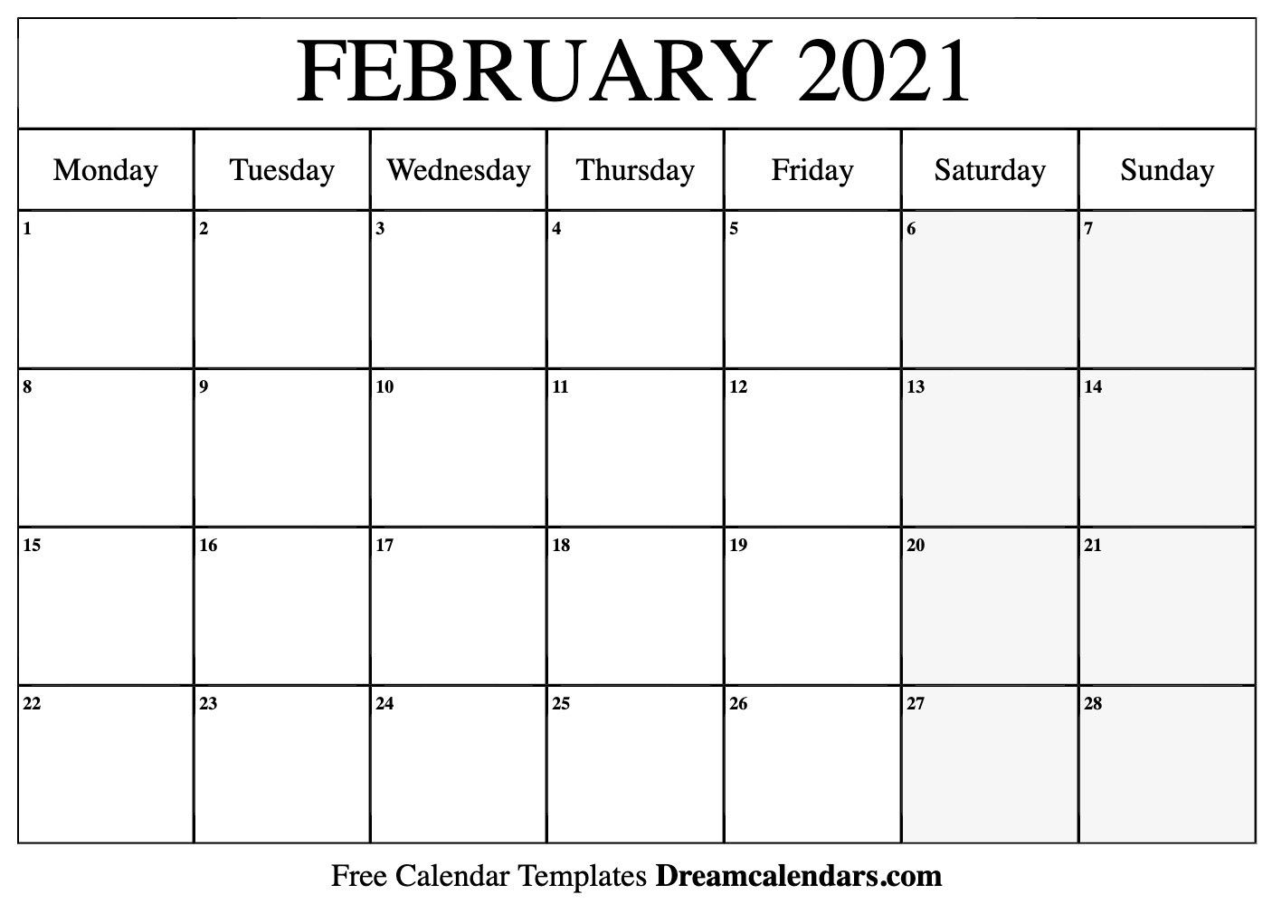 2021 Calendar February Template In 2020 | Calendar Word