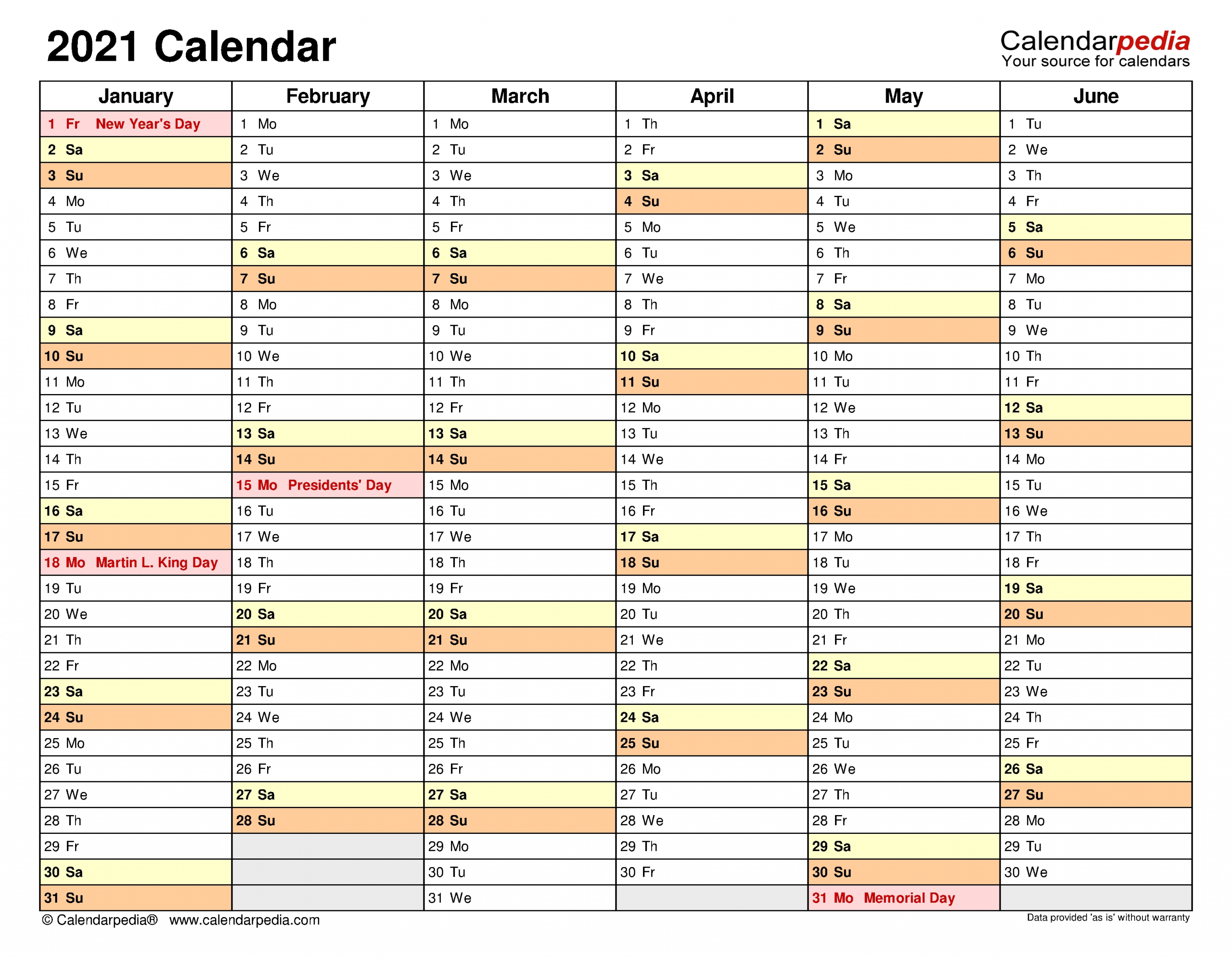 2021 Calendar - Free Printable Excel Templates - Calendarpedia