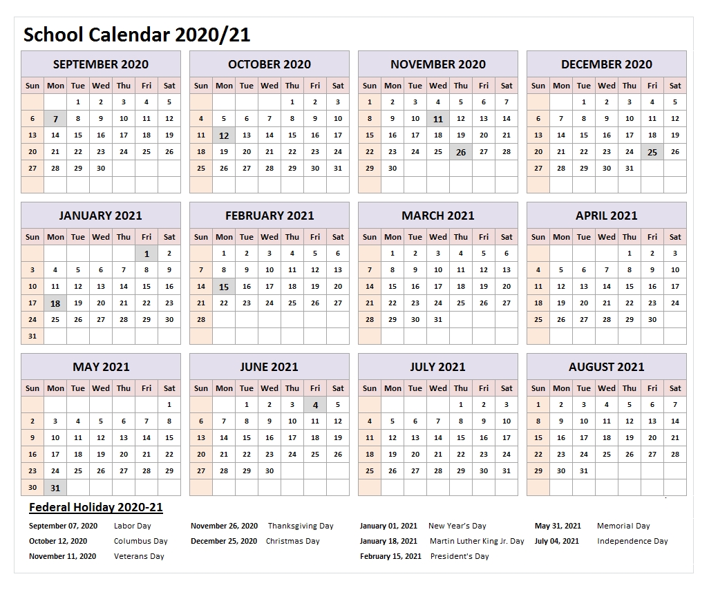 2021 Federal Holidays Calendar In 2020 | School Calendar