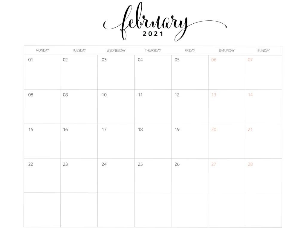 2021 Monthly Calendar Monday Start - World Of Printables