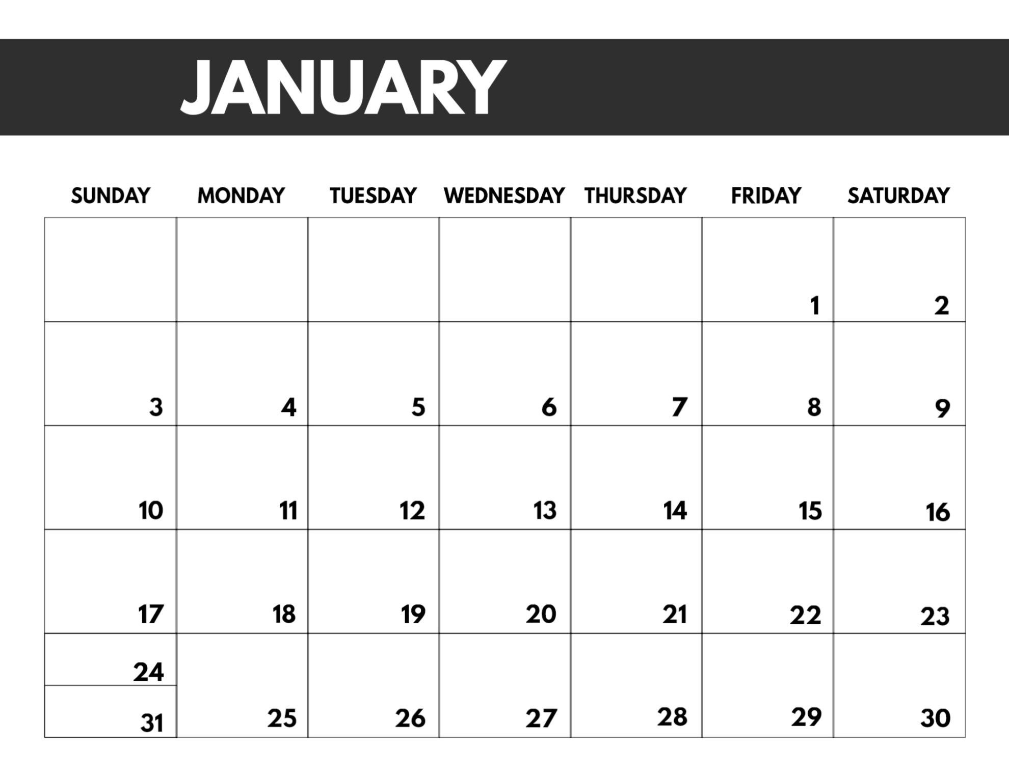 2021 Monthly Calendar Template Big Font Full Page | Monthly