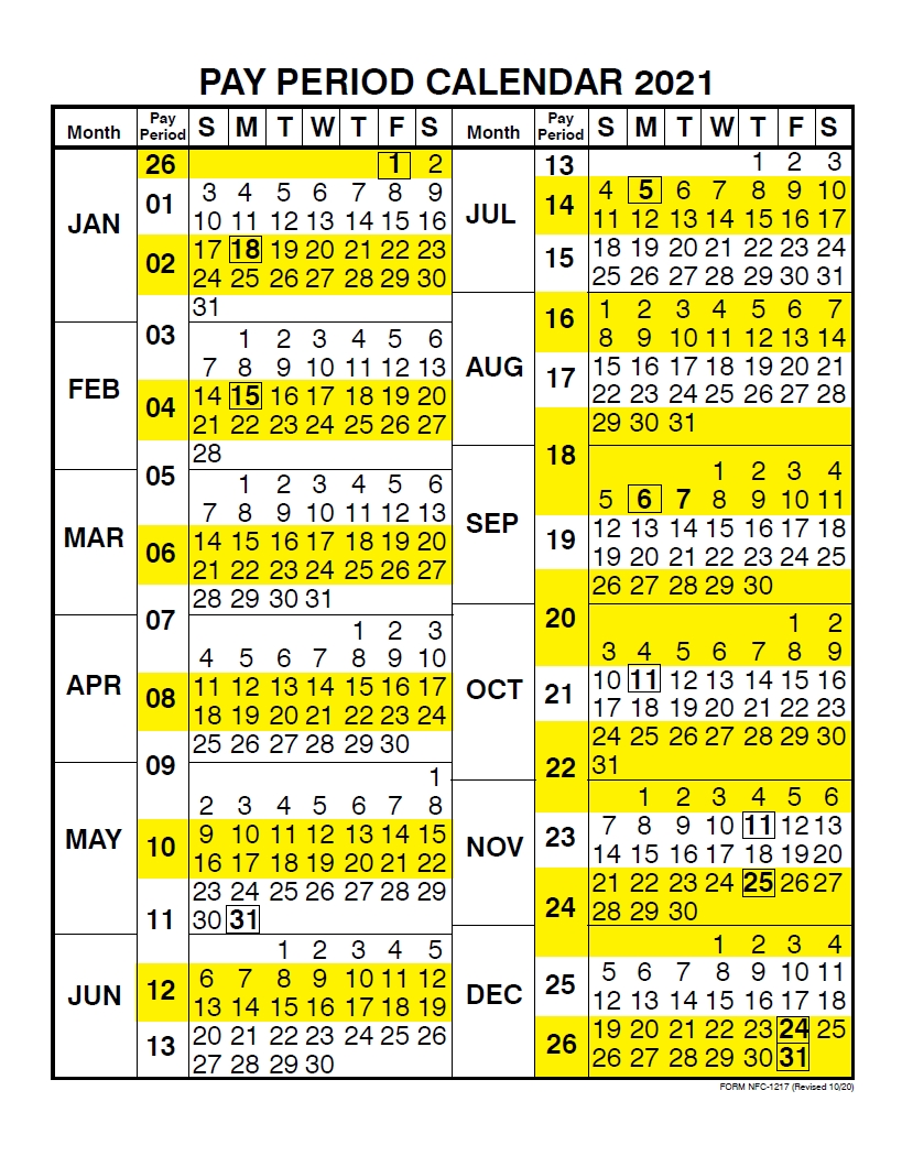2021 Pay Periods Calendar