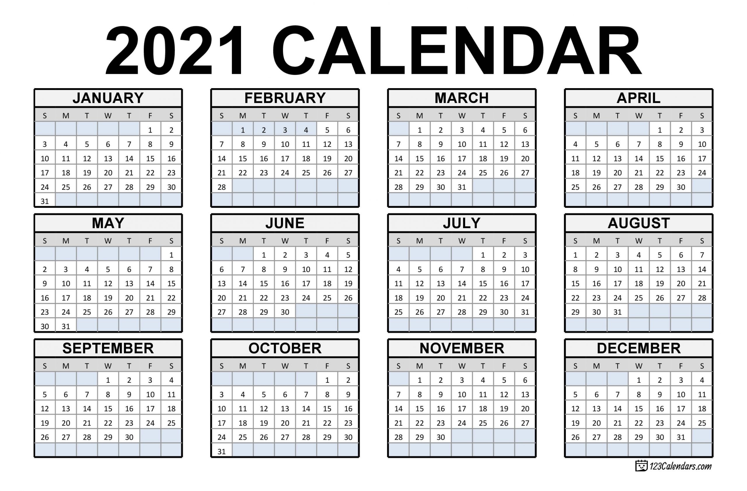 2021 Printable Calendar | 123Calendars