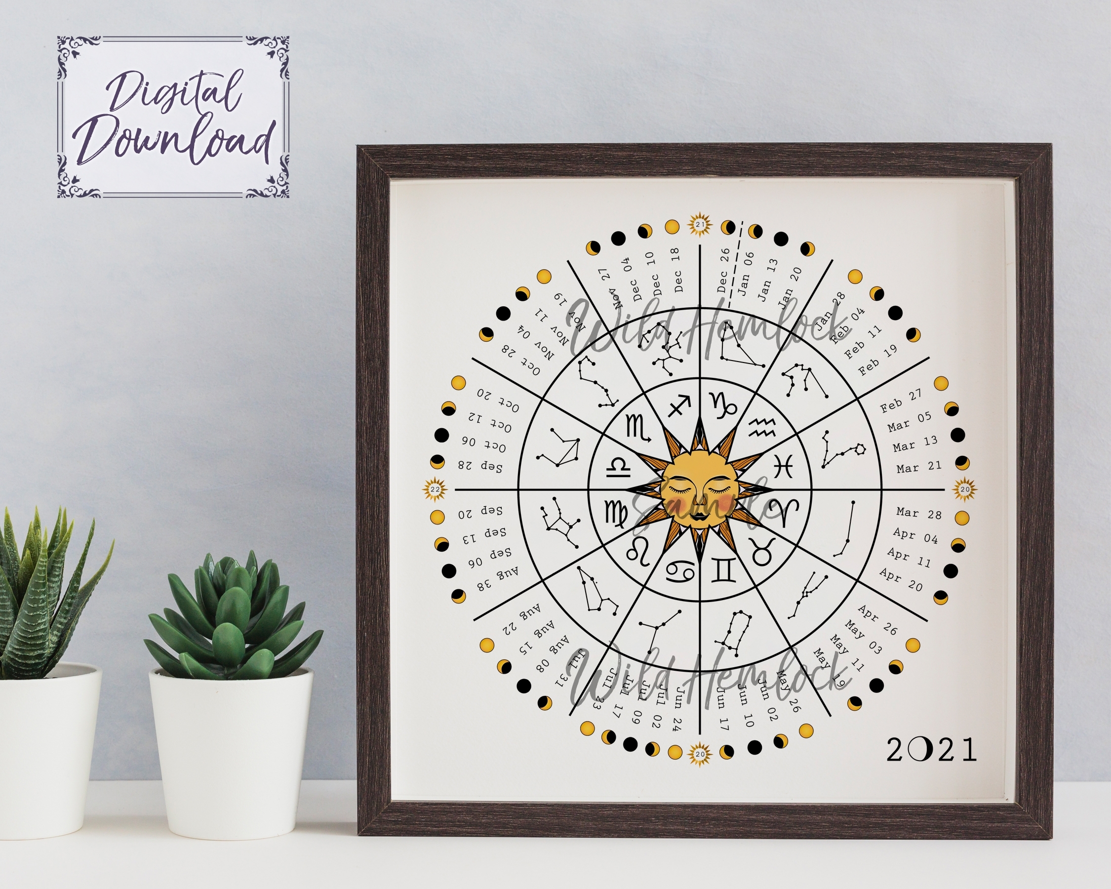 2021 Zodiac Wheel Moon Calendar Astrology Lunar Calendar [Download]