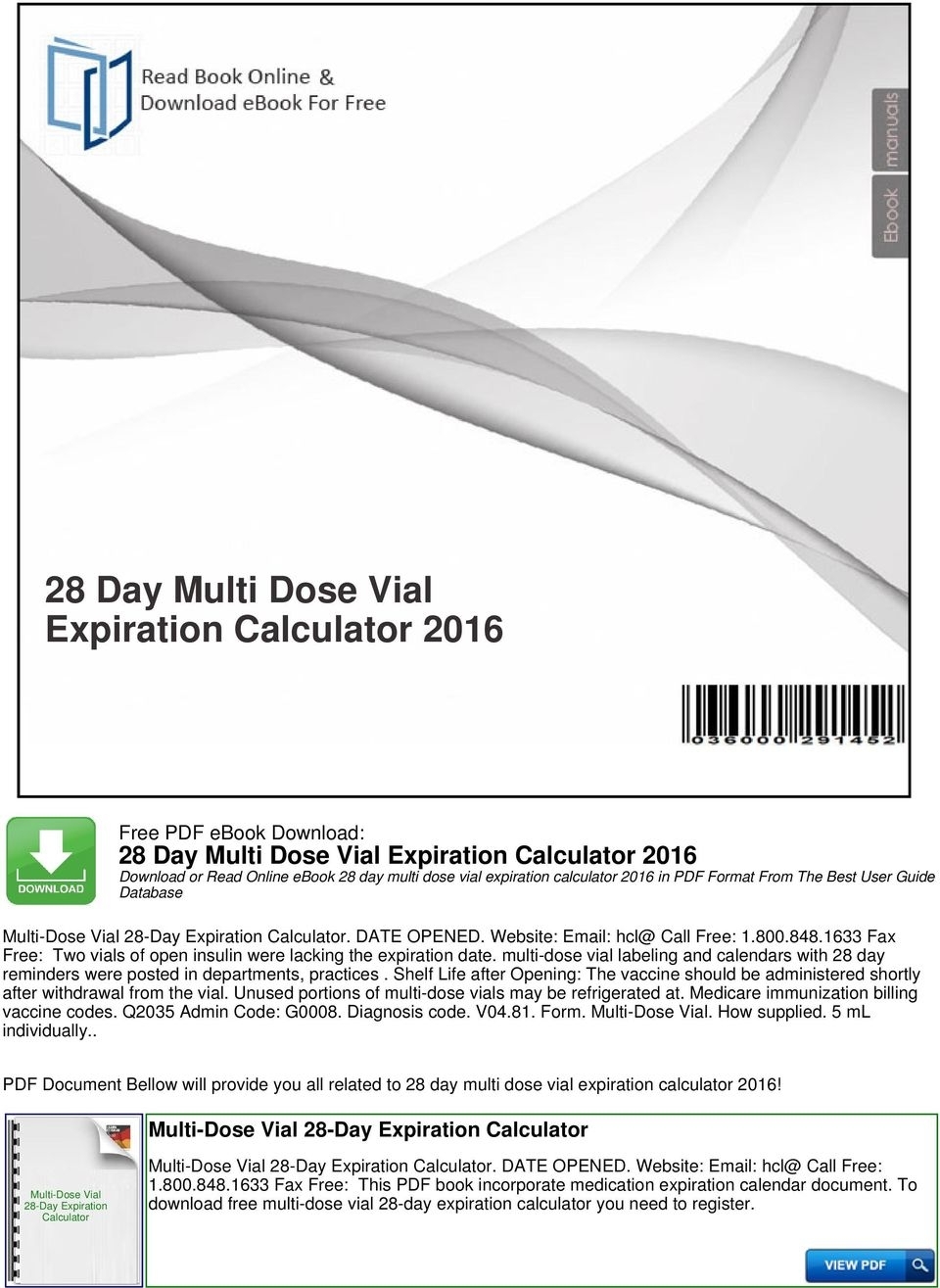 28 Day Multi Dose Vial Expiration Calculator Pdf Free Download