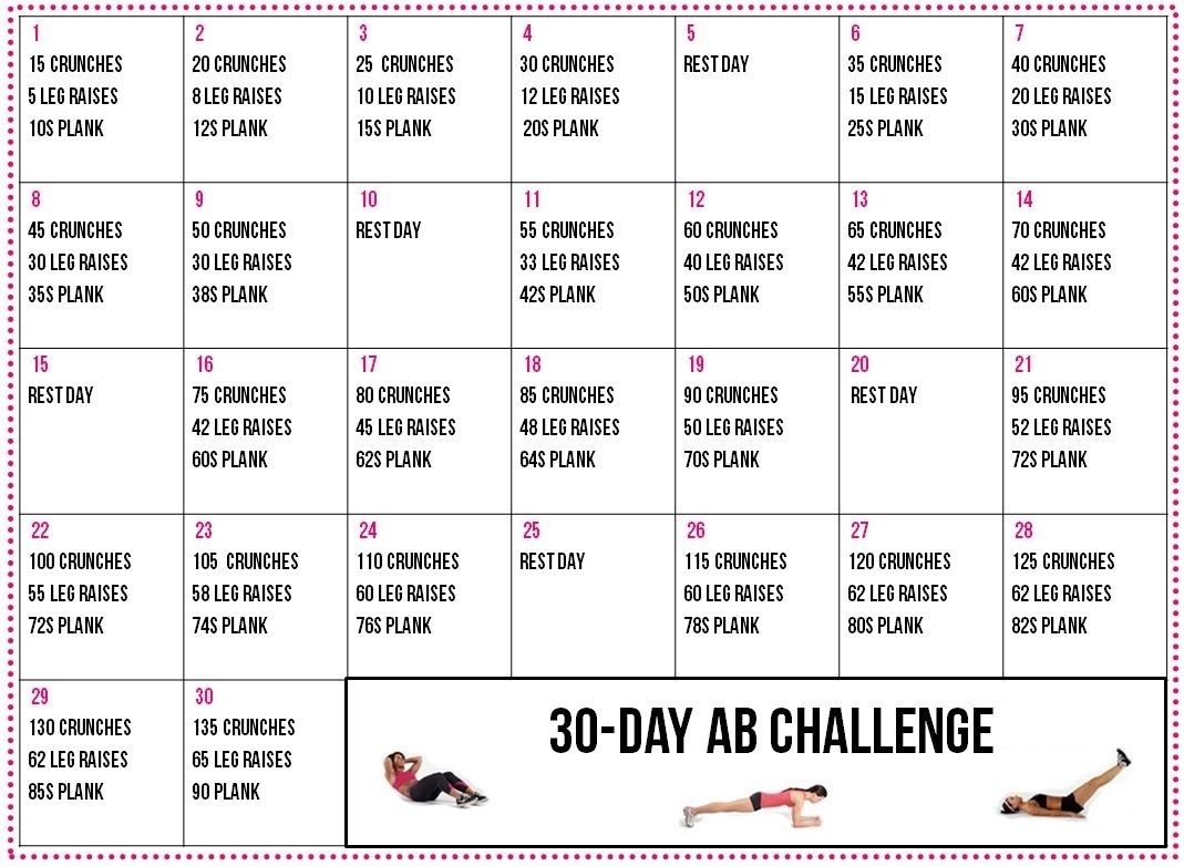 30-Day-Fitness-Calendar 1,069×782 Pixels | Workout