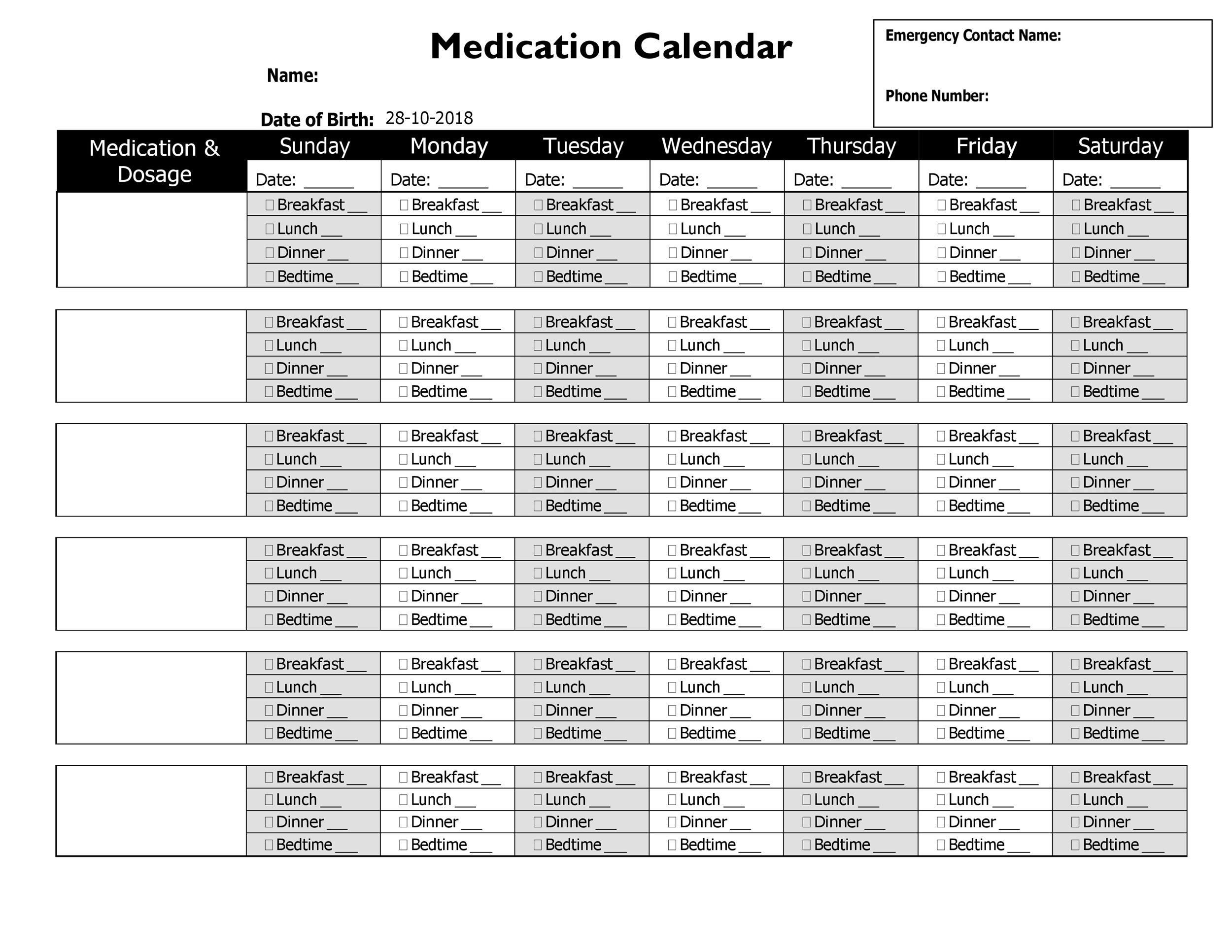 40 Great Medication Schedule Templates (+Medication Calendars)