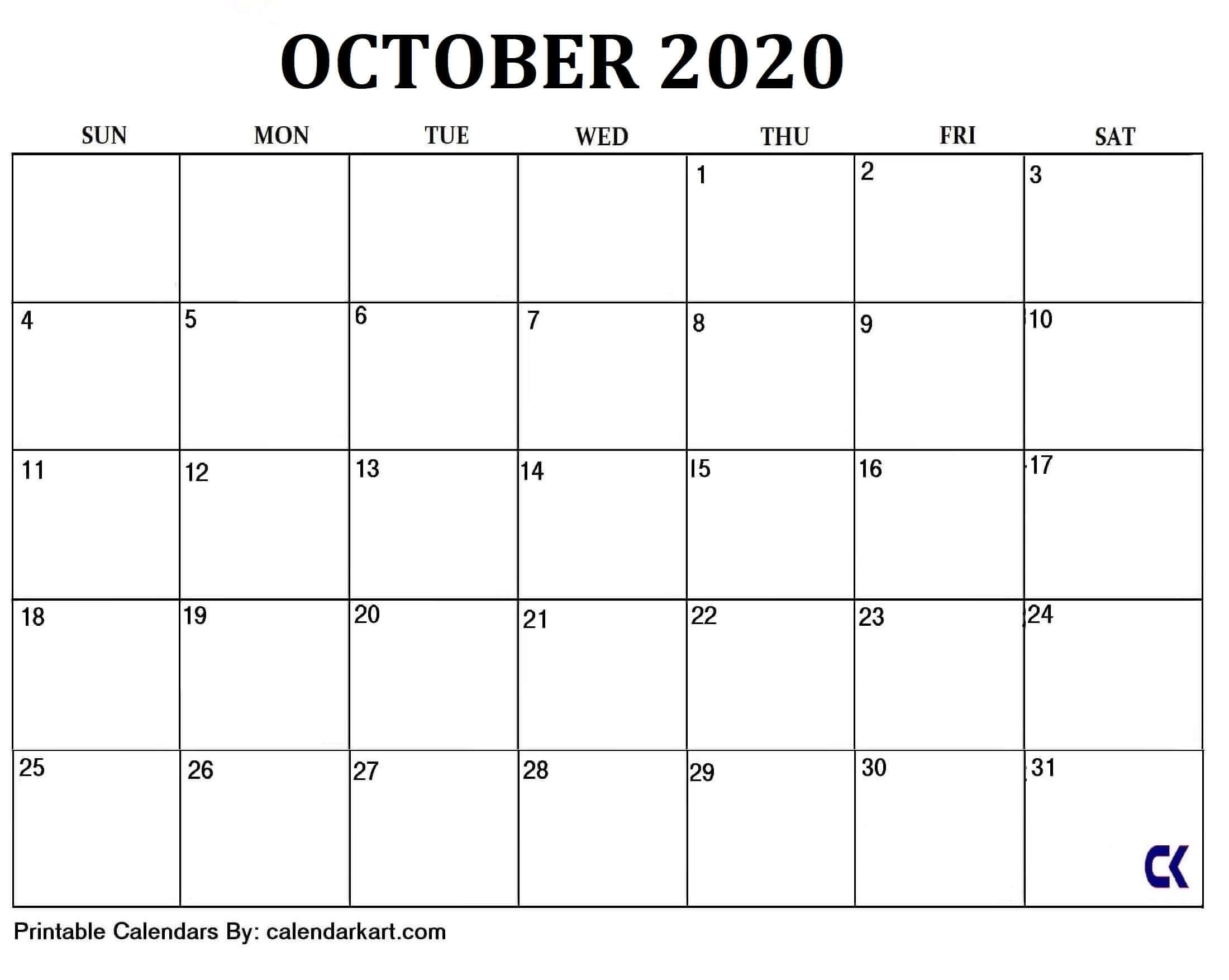 6 Cute And Elegant Free Printable October 2020 Calendar