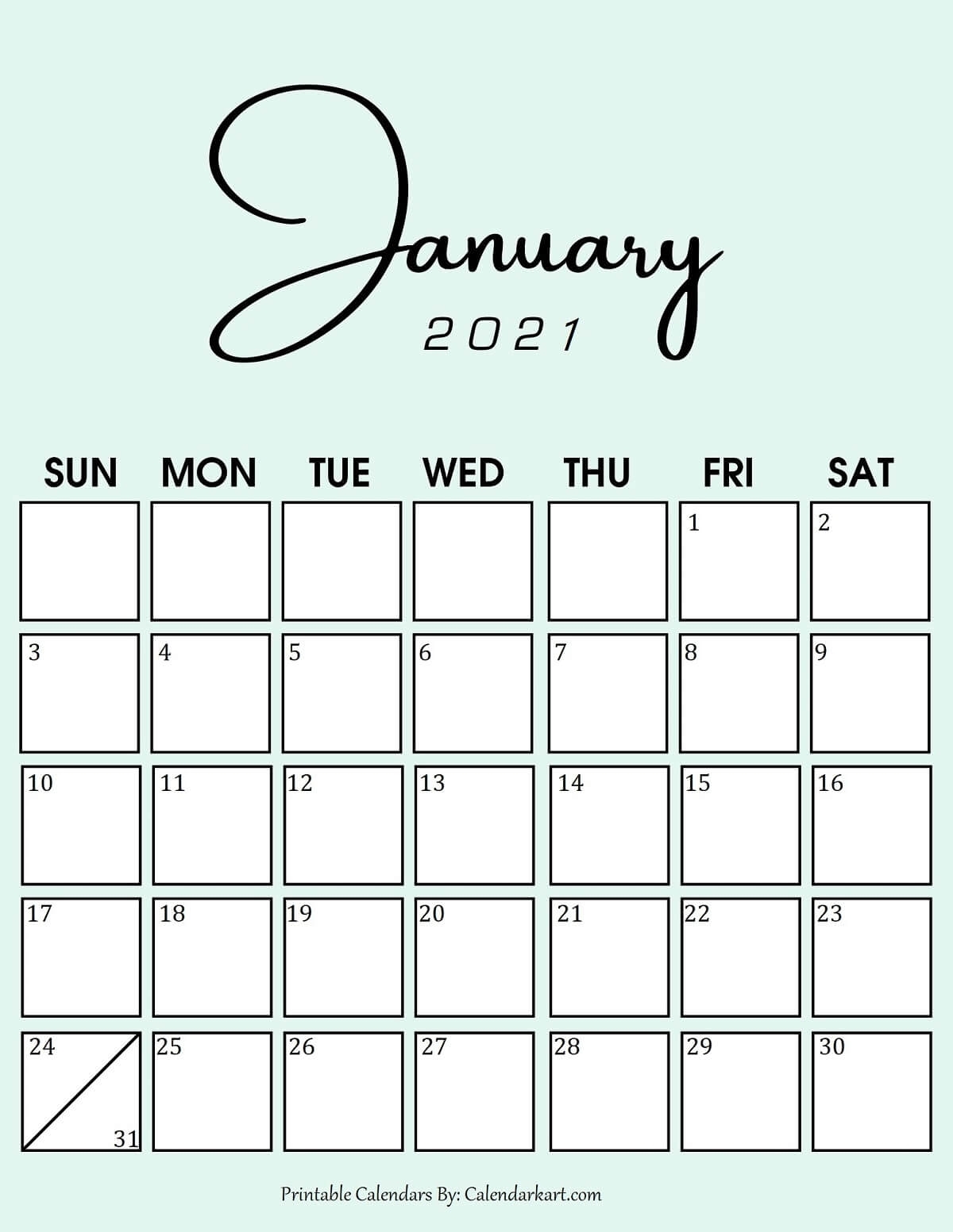 7 Cute And Stylish Free Printable January 2021 Calendar