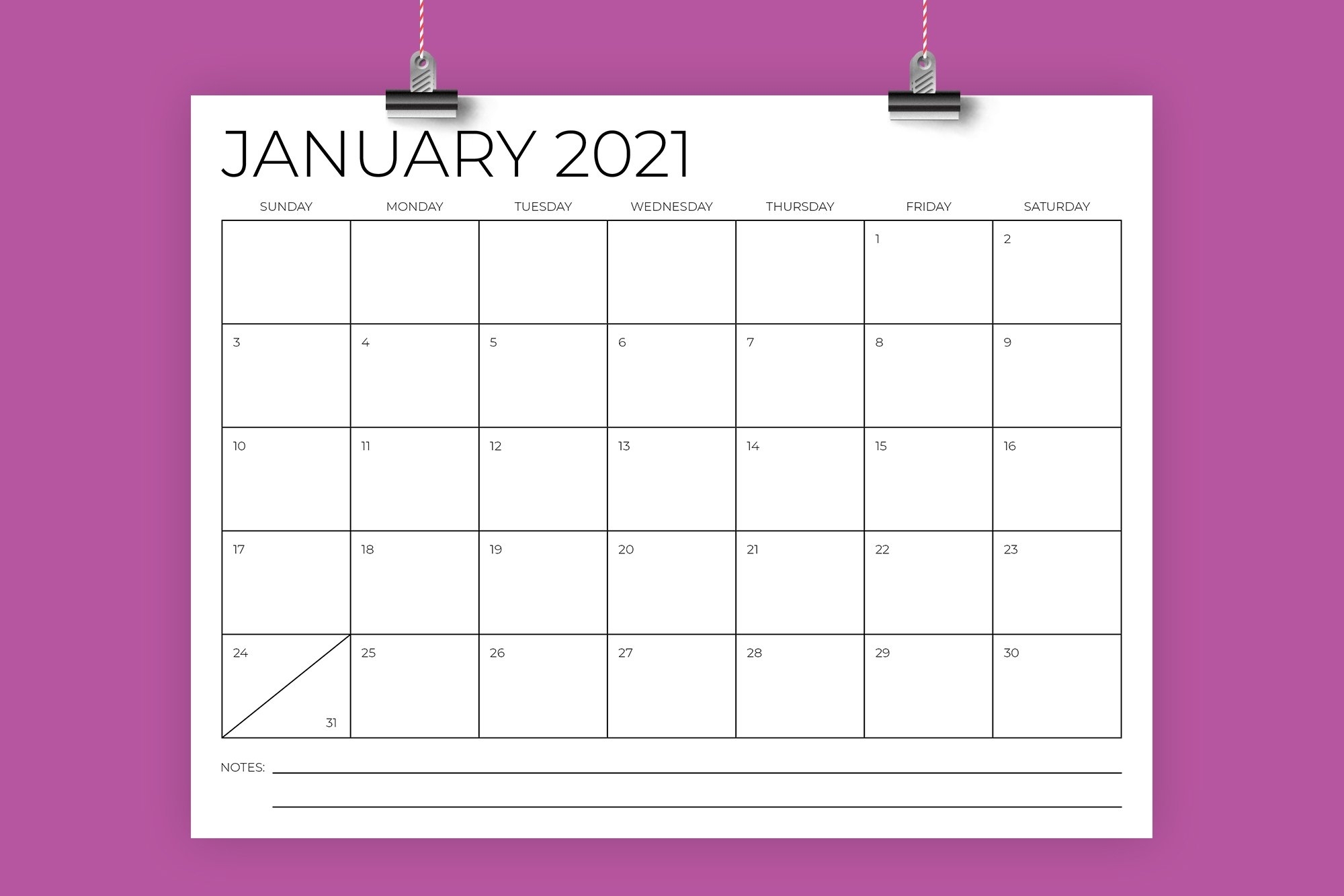 85 X 11 Inch Minimal 2021 Calendar