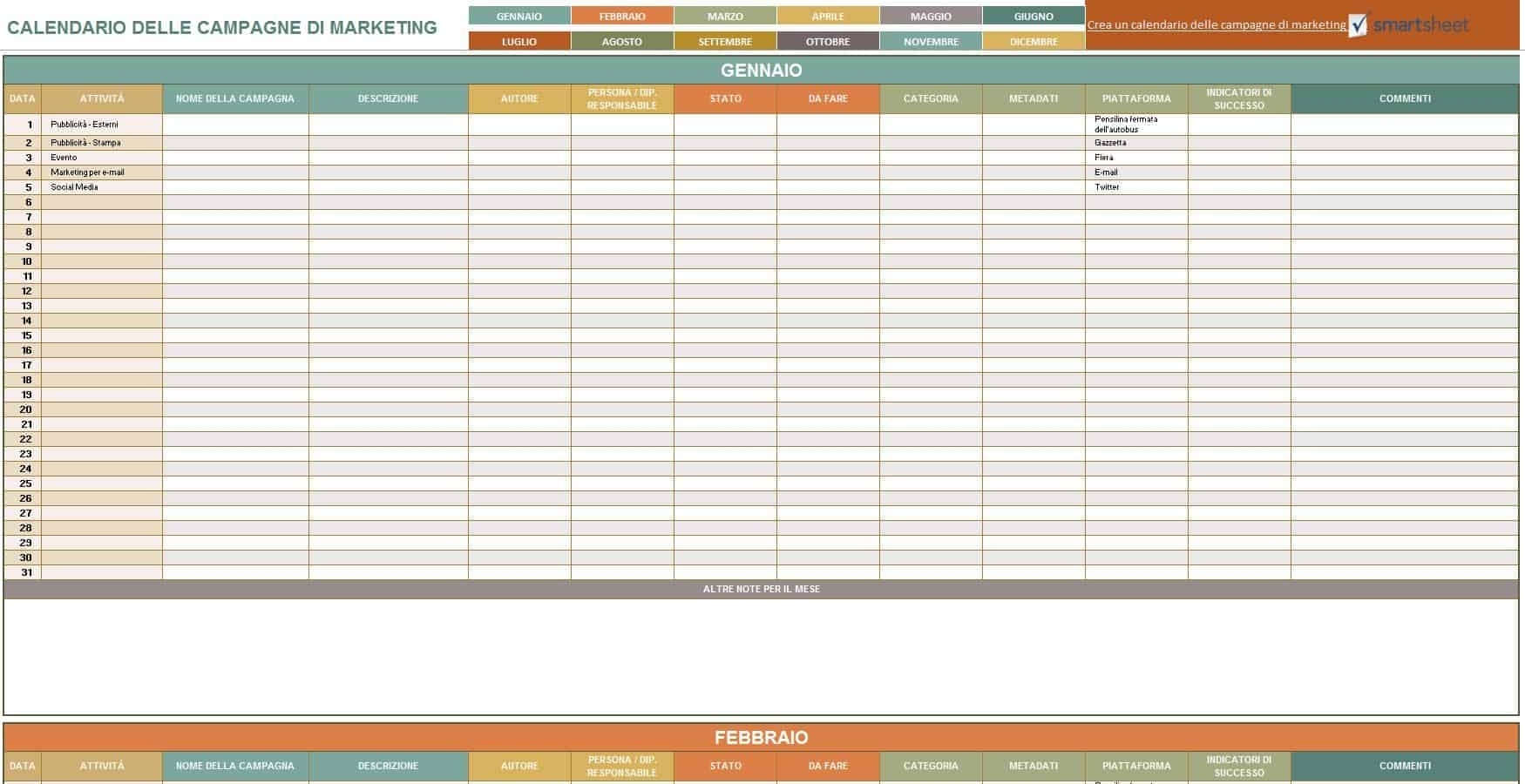 9 Modelli Di Calendari Di Marketing Gratuiti Di Excel