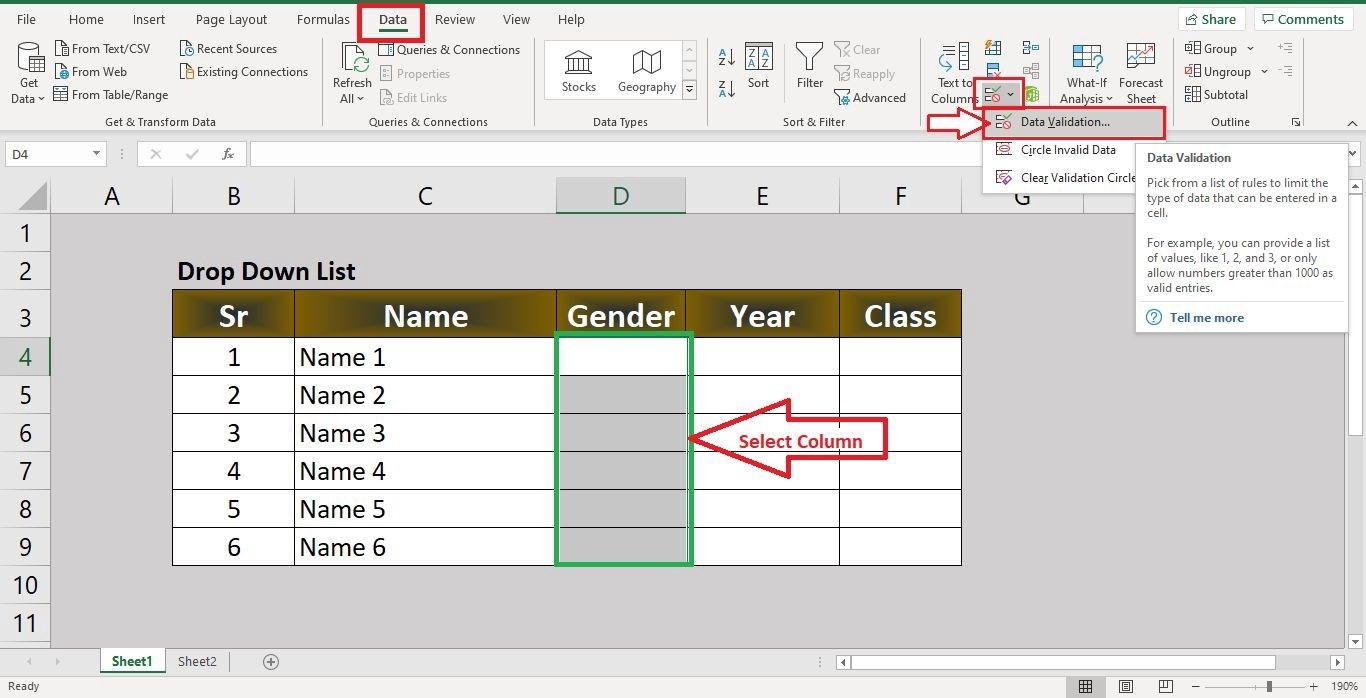 Advance Excel Function Data Validation- How To Create A Drop