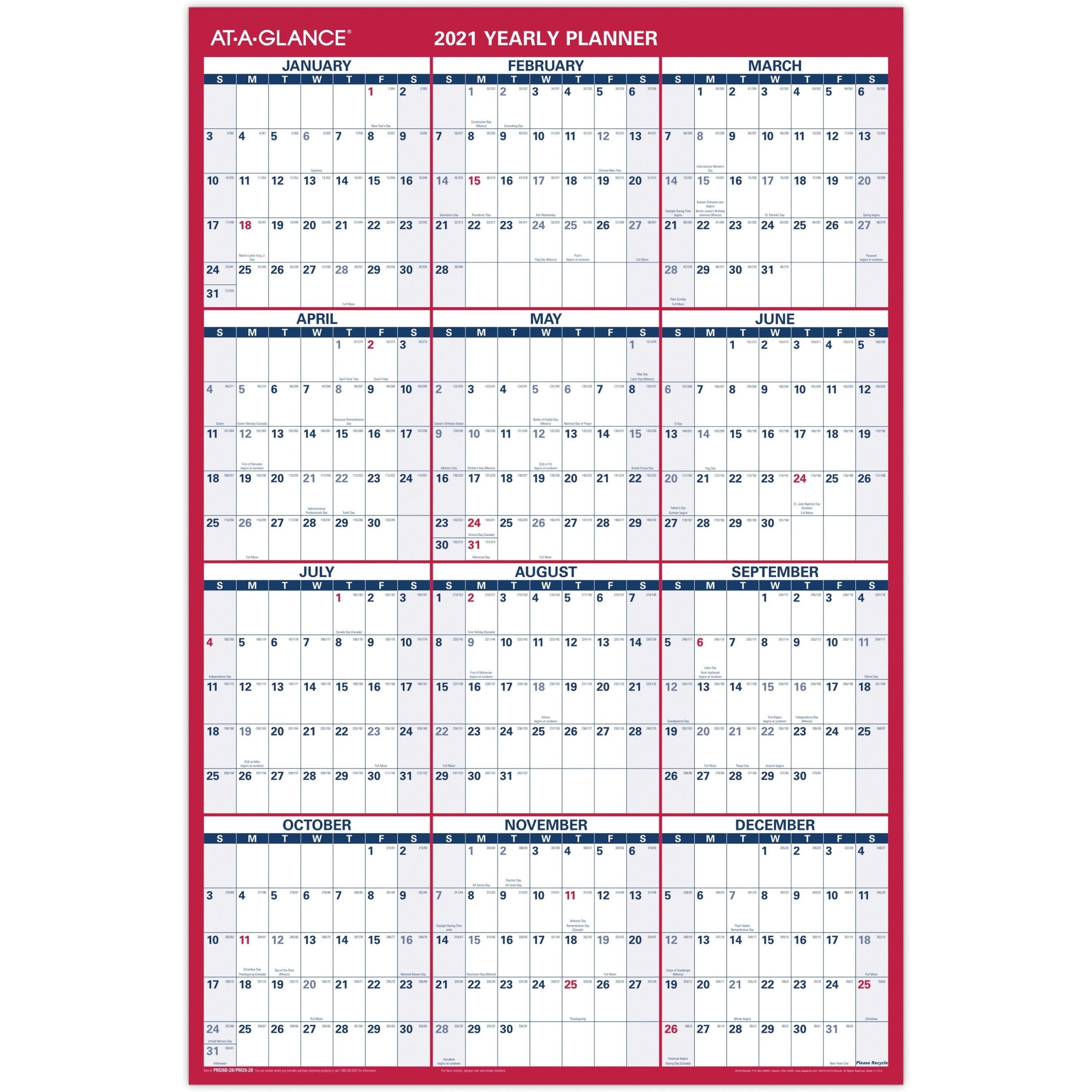 At-A-Glance Erasable/Reversible Yearly Wall Planner --Aagpm26-28