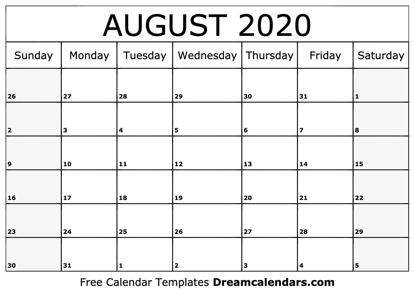 August 2020 Calendar Printable Template | Editable Calendar